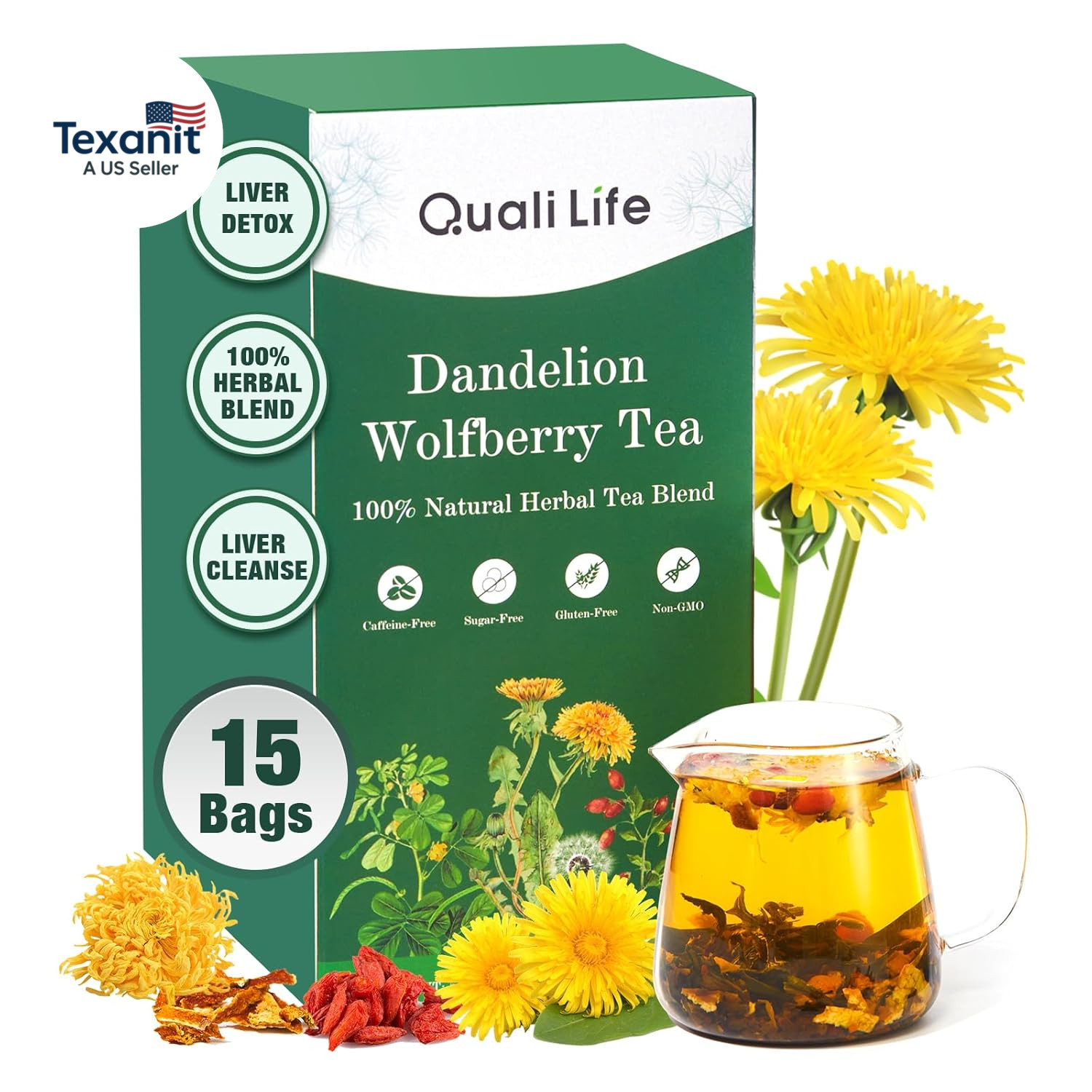Dandelion Wolfberry Tea – Liver & Kidney Detox Herbal Tea, Summer Cleanse with C