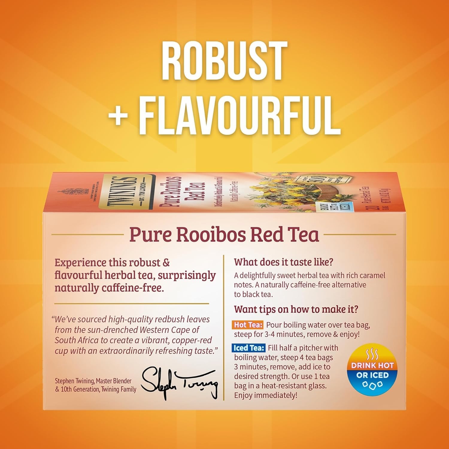 Twinings Pure Rooibos Red Herbal Tea Individually Wrapped Bags, 20 Count Pack 1