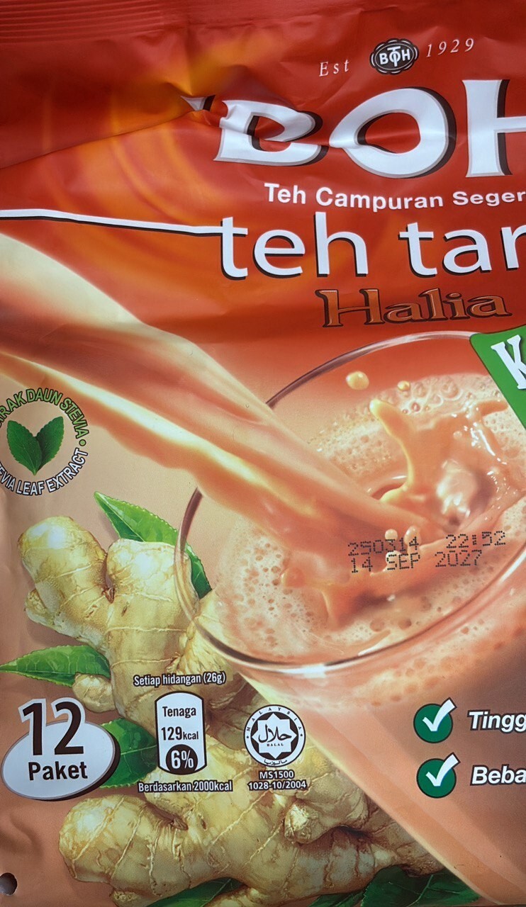 8x BOH Teh Tarik INSTANT GINGER MILK TEA Less Sweet Drink (12’s x 26g) FREE SHIP