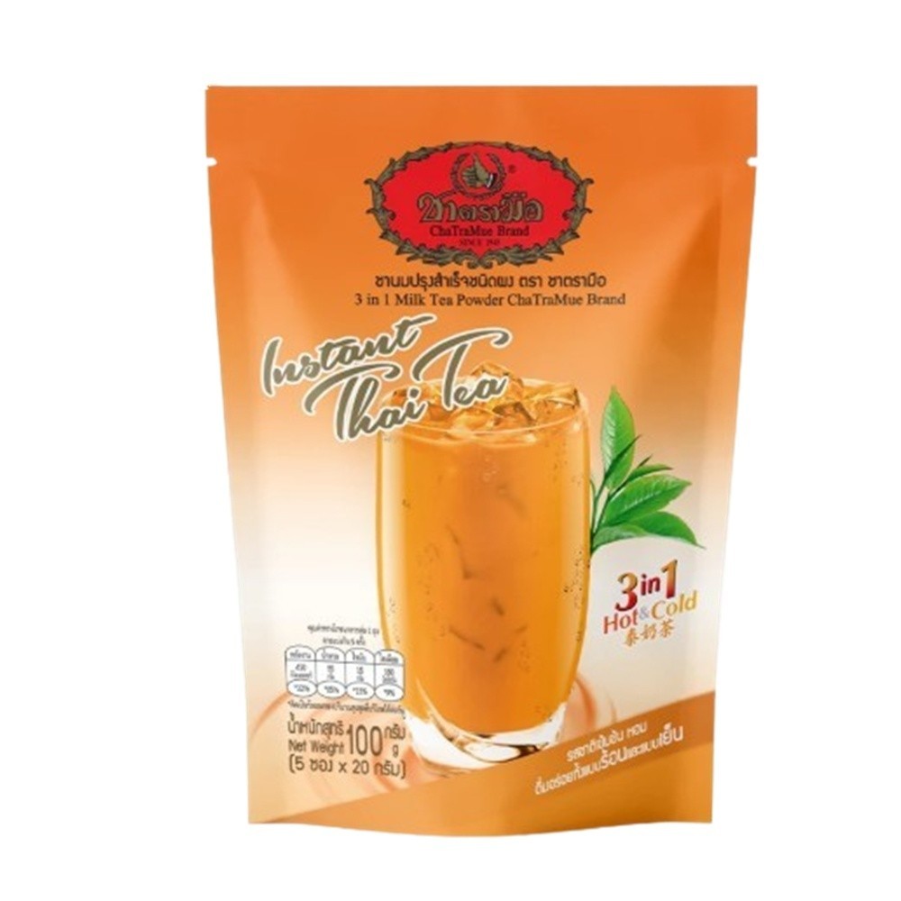 Cha Tra Mue Instant Thai Tea 3 in1 Milk Tea Mix Powder Hot & Cold 5 Sachets x 4