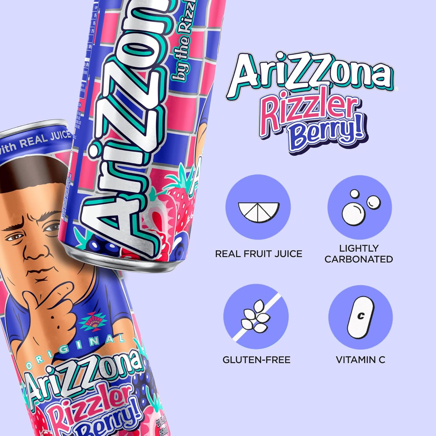 12 Pack AriZona Rizzler Berry Sparkling Juice Cocktail – 22 oz Big Cans