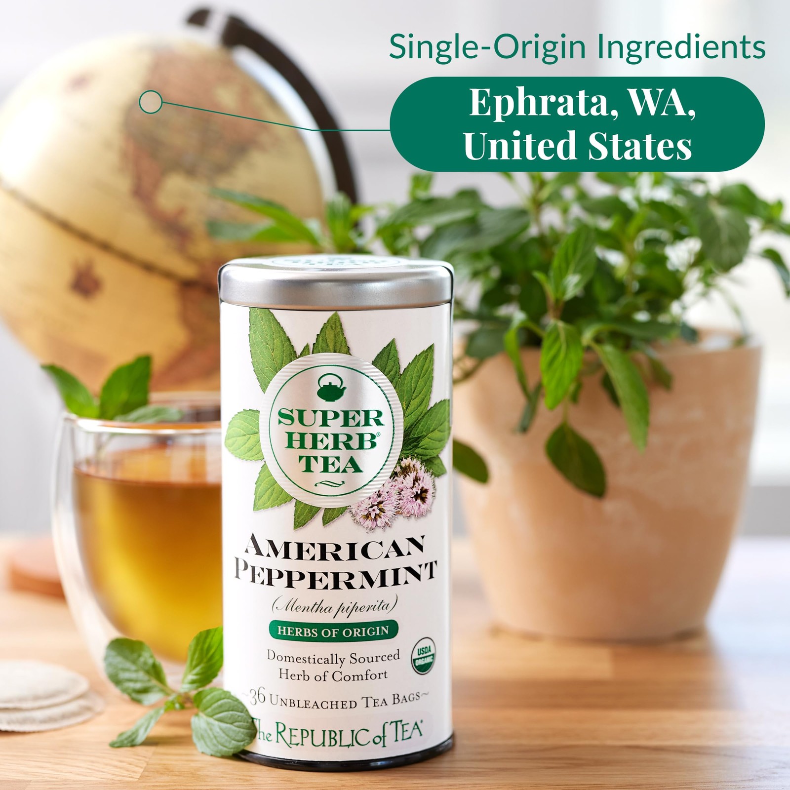 — Organic American Peppermint SuperHerb Tea Tin, 36 Herbal Tea Bags, Naturall…