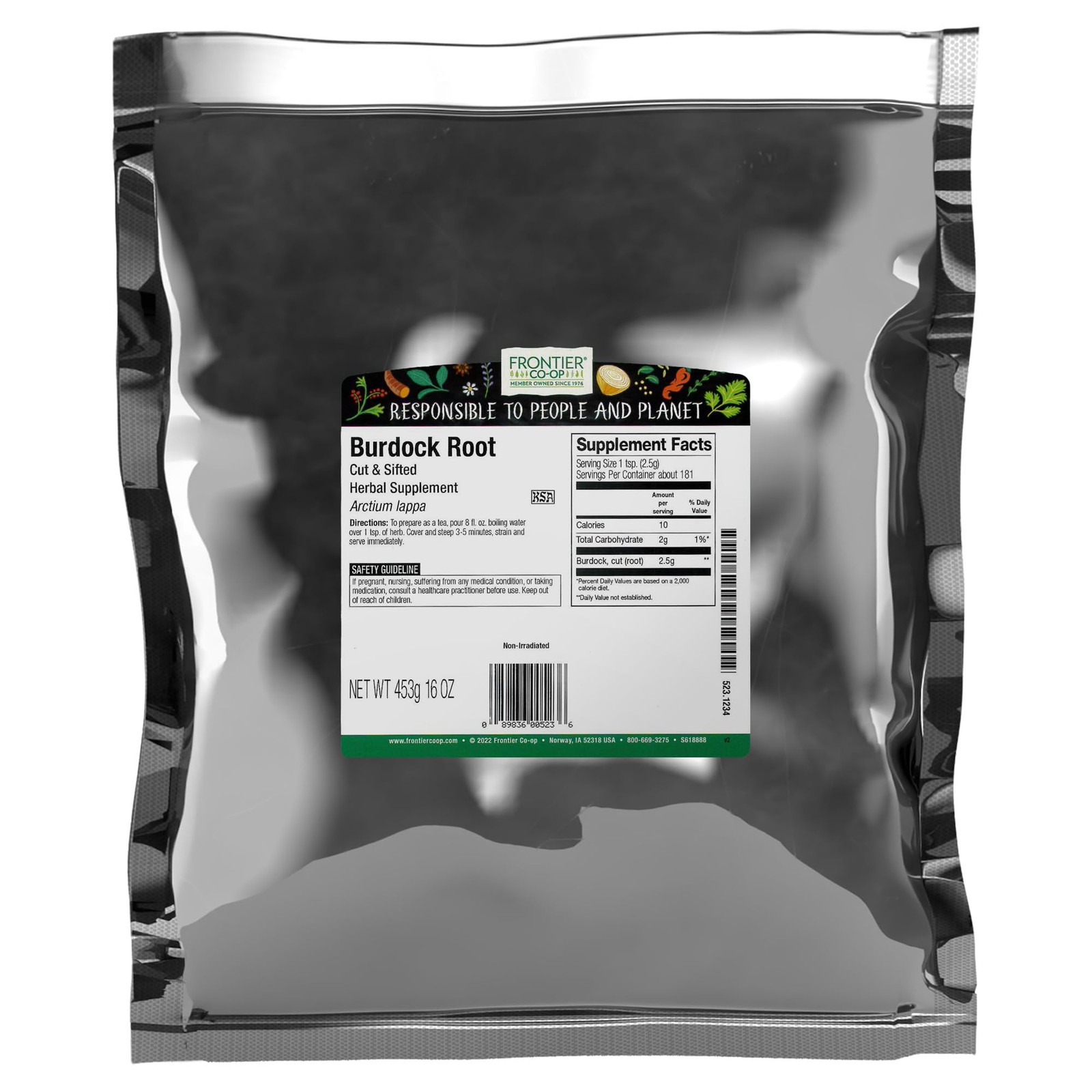 Frontier Co-op Cut and Sifted Burdock Root 1lb 1 Pound (Pack of 1), No Color