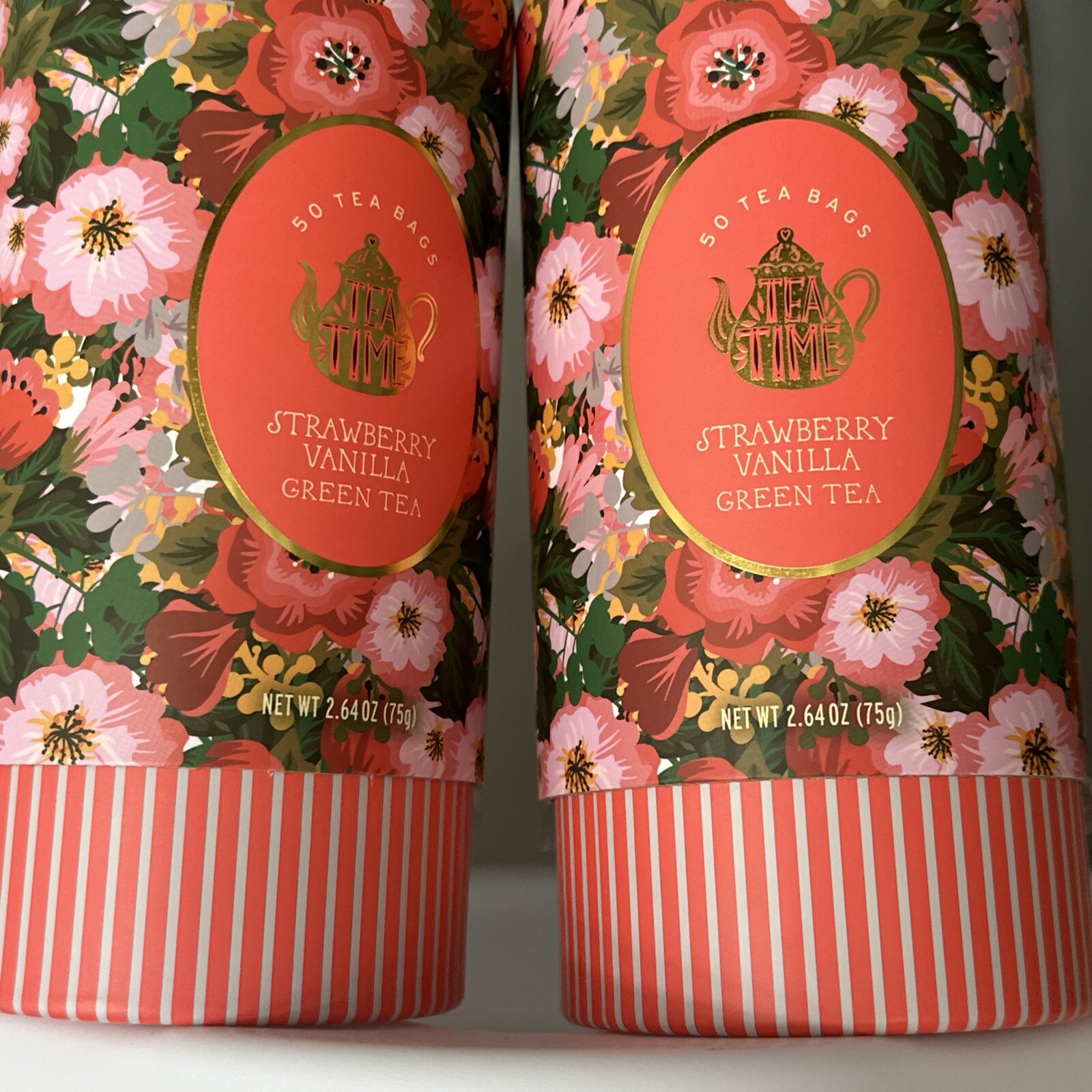 TEA TIME 🫖 CAFFEINATED 🫖 STRAWBERRY VANILLA GREEN TEA – 2 tubes-100 Tea Bags