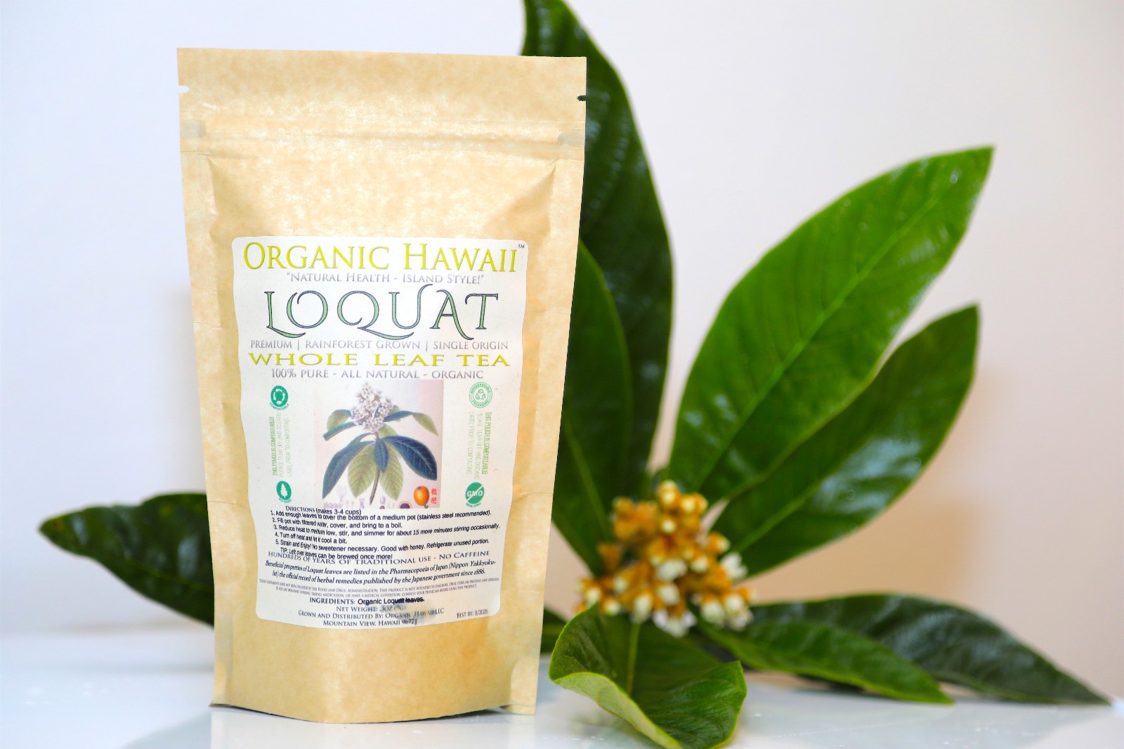 Organic Hawaii LOQUAT Whole Leaves for Tea FRESHLY DRIED Resealable Bag 9g /.3oz