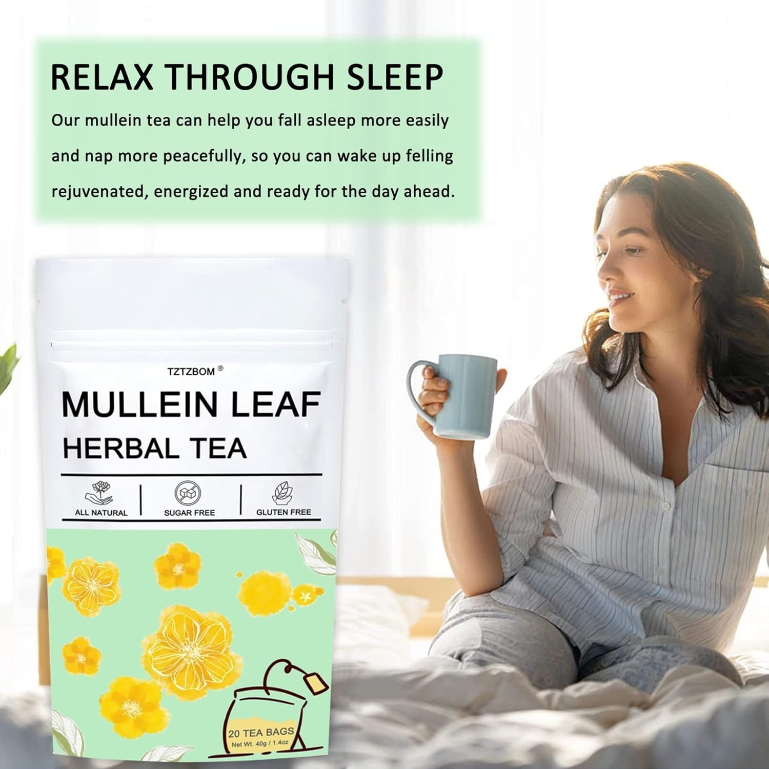 Caffeine-Free Organic Mullein Tea – 20 Count for Respiratory Health & Wellness