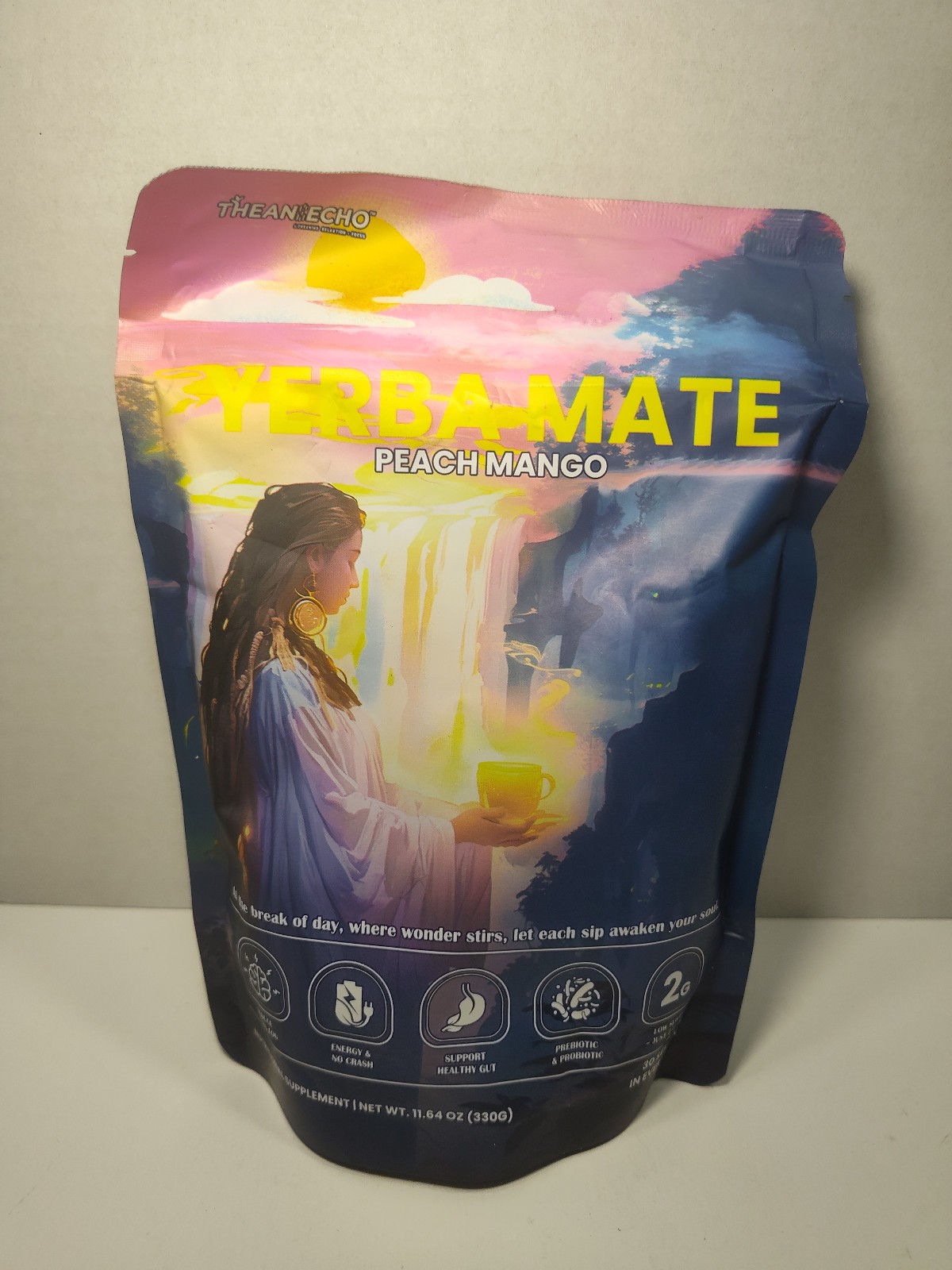 Yerba Mate Peach Mango Instant Tea 11.64oz 30 Servings TheanEcho Exp 05/2027