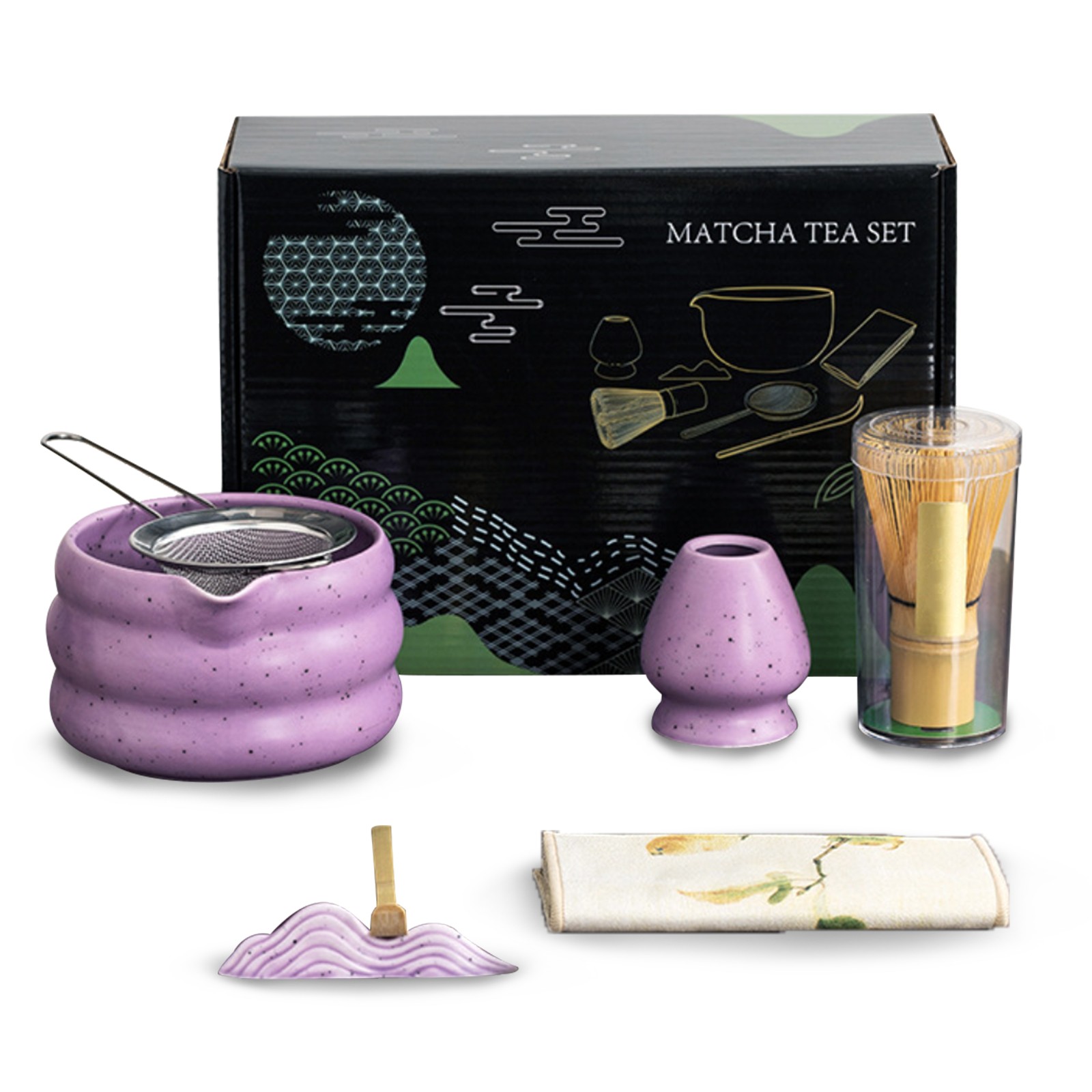 7-Piece Japanese Matcha Tea Set Matcha Whisk Set Traditional Ceremony Kit w/Bowl