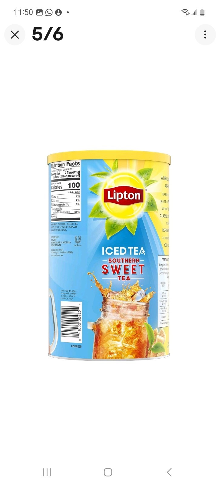 Lipton Southern Sweet Iced Tea Mix, 4 lb 1.96 oz, New FREE SHIPPING