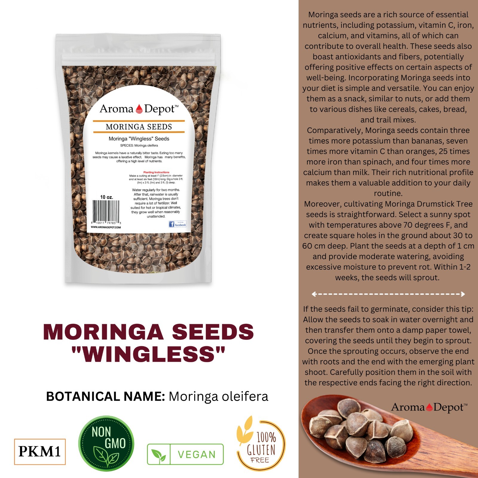 1 oz. Moringa oleifera Leaf Powder 100% Pure Natural Raw Hoja de Moringa