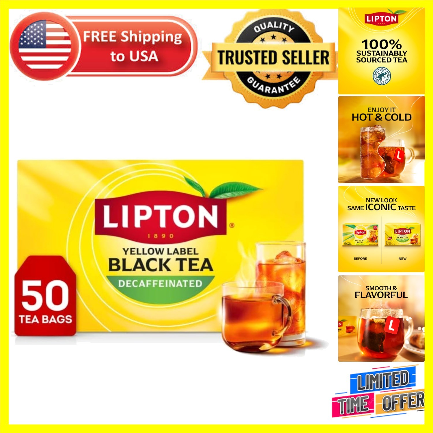50 Count Foil-Wrapped Decaf Black Tea Bags – Caffeine-Free Bliss in Every Cup