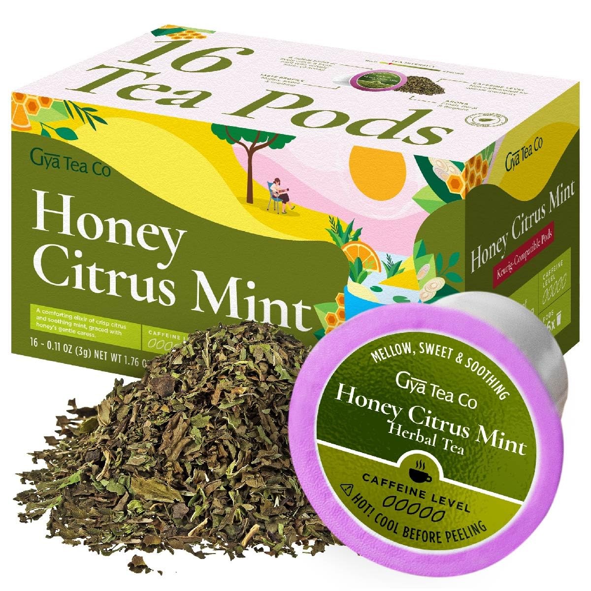 Honey Citrus Mint Herbal Tea Pod 16 Count Decaf Wellness Tea for Body Comfort…