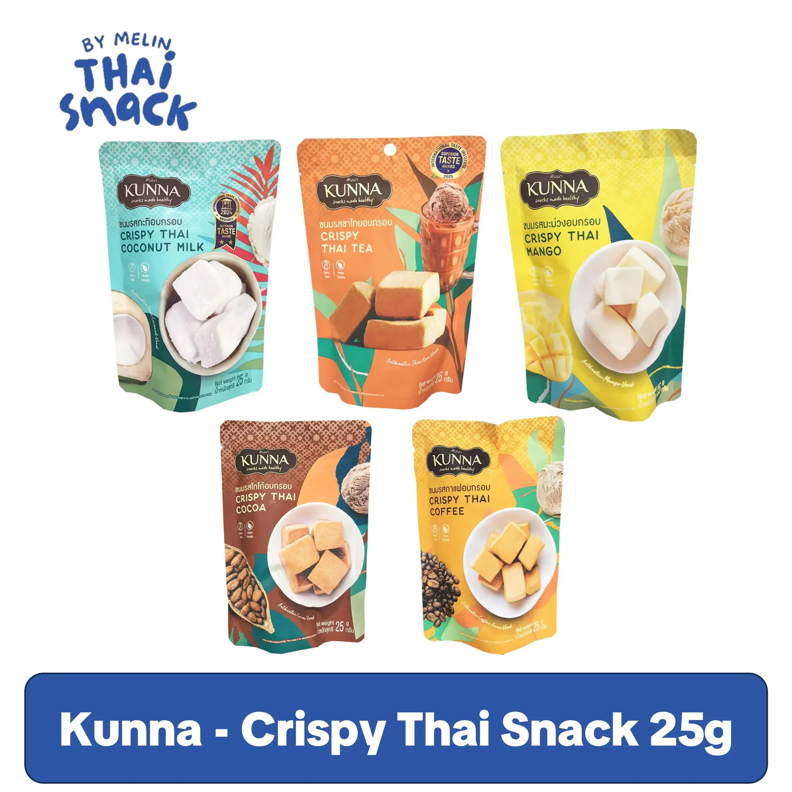 Kunna – Crispy Thai Snack 25G (Mango, Coconut, Thai Tea) and Melin & Maddie Coco