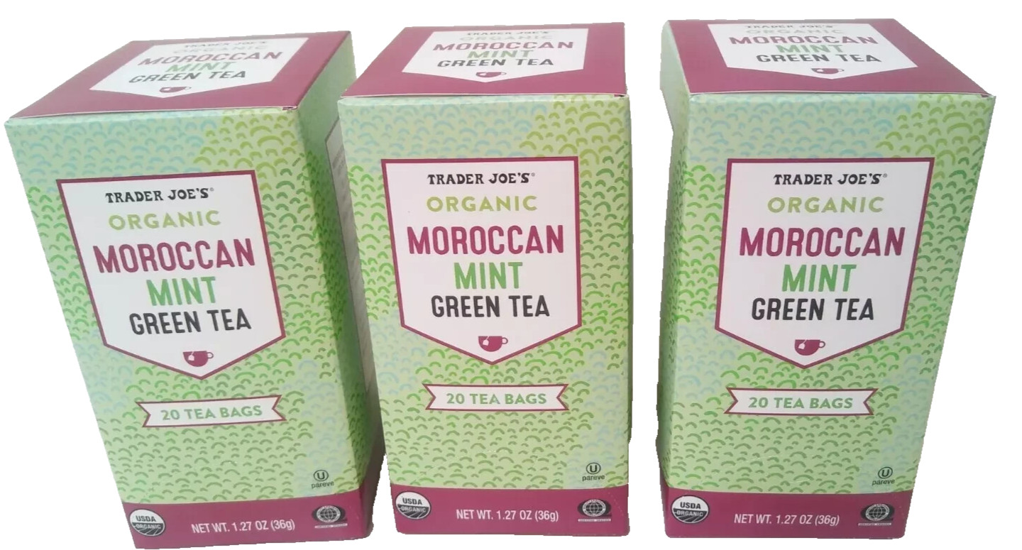 3 Pack Trader Joe’s Organic Moroccan Mint Green Tea 20 Bags 1.27 oz ea 60 Ct