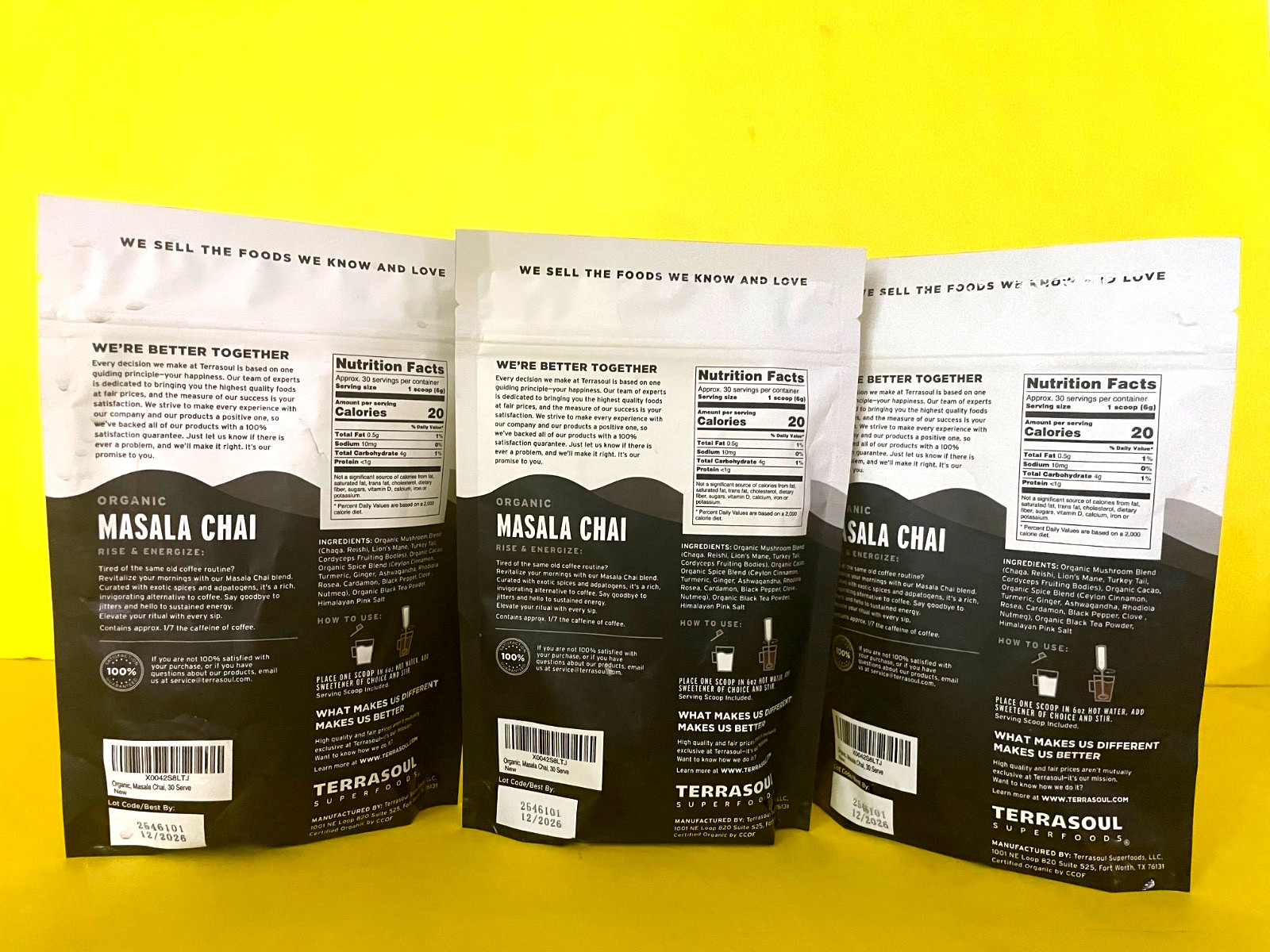 X3) TERRASOUL SUPERFOODS Organic MARSALA CHAI BLACK TEA Instant 6 OZ 30 SERVINGS
