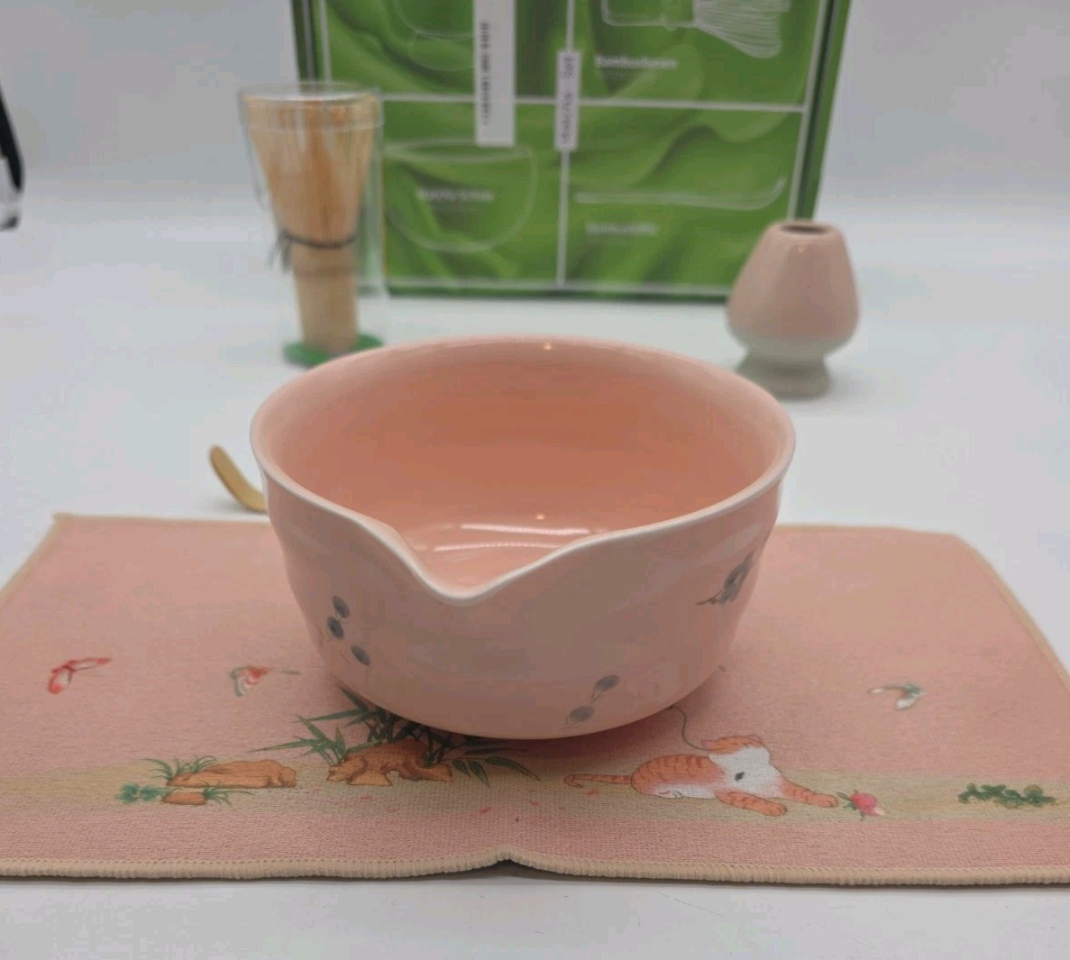 Matcha Set 7 Piece Pink Bowl Wisk Holder Bamboo Whisk Spoon New