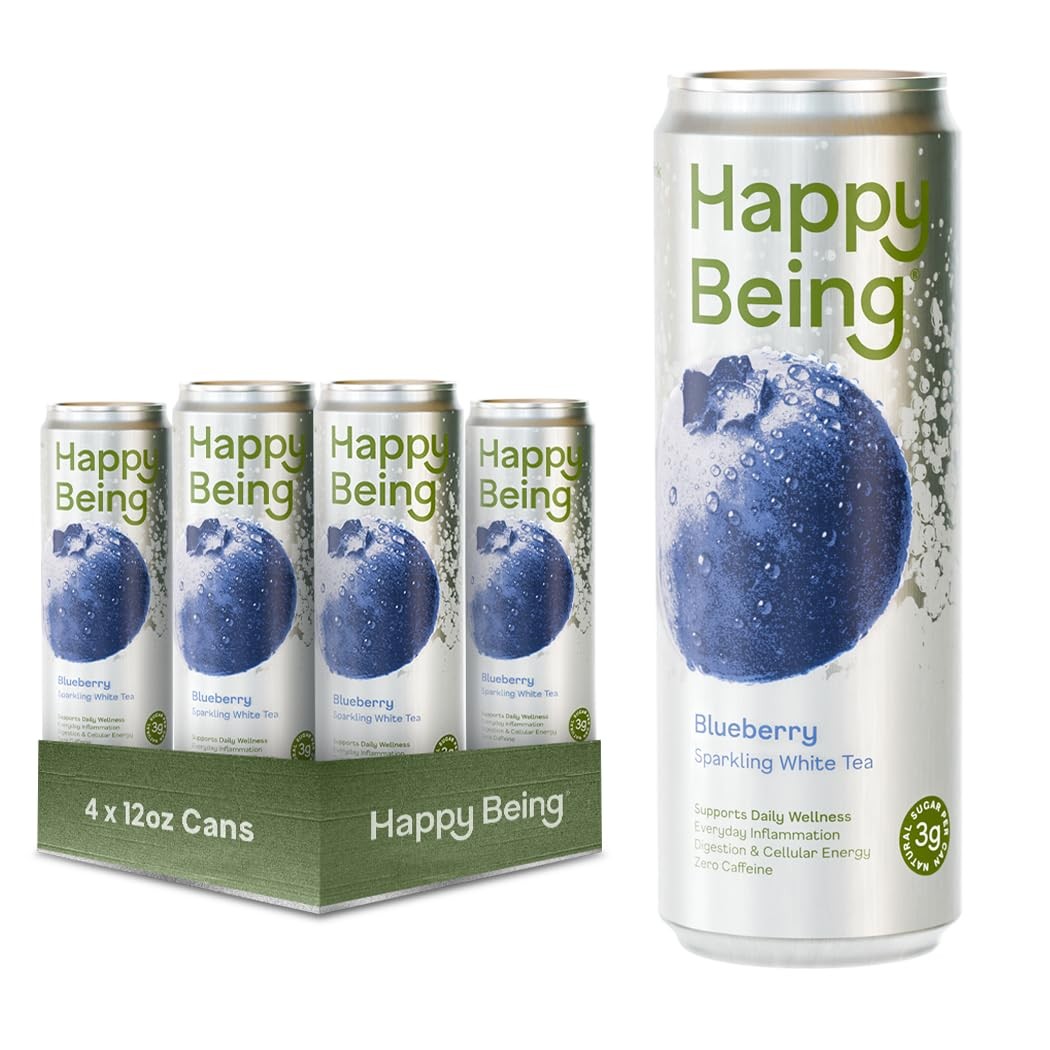 Sparkling White Tea Blueberry Caffeine Free Plant-Based Low Sugar 12oz 4 Pack