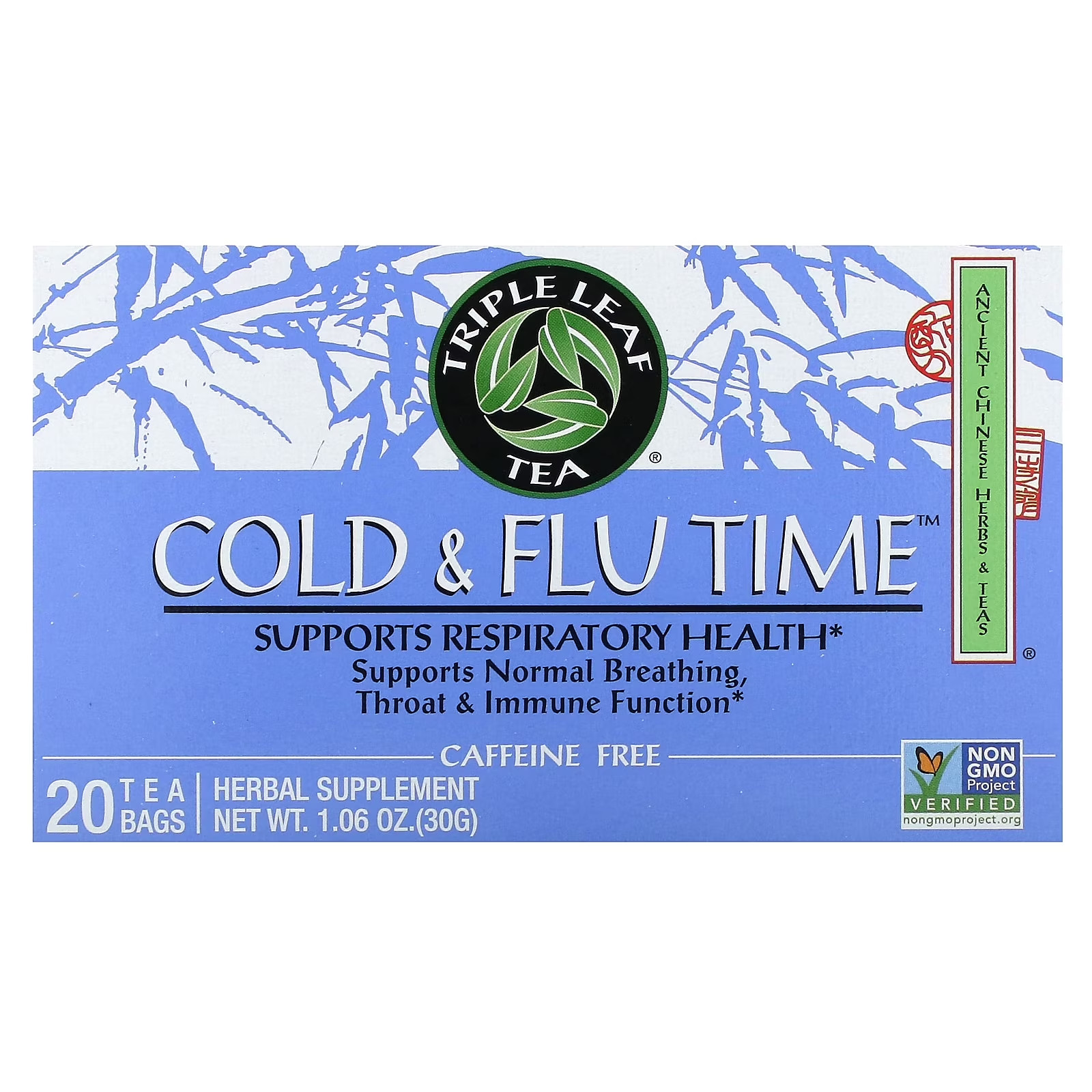 Triple Leaf Tea COLD & FLU TIME Caffeine Free 20 Tea Bags 1.06oz box