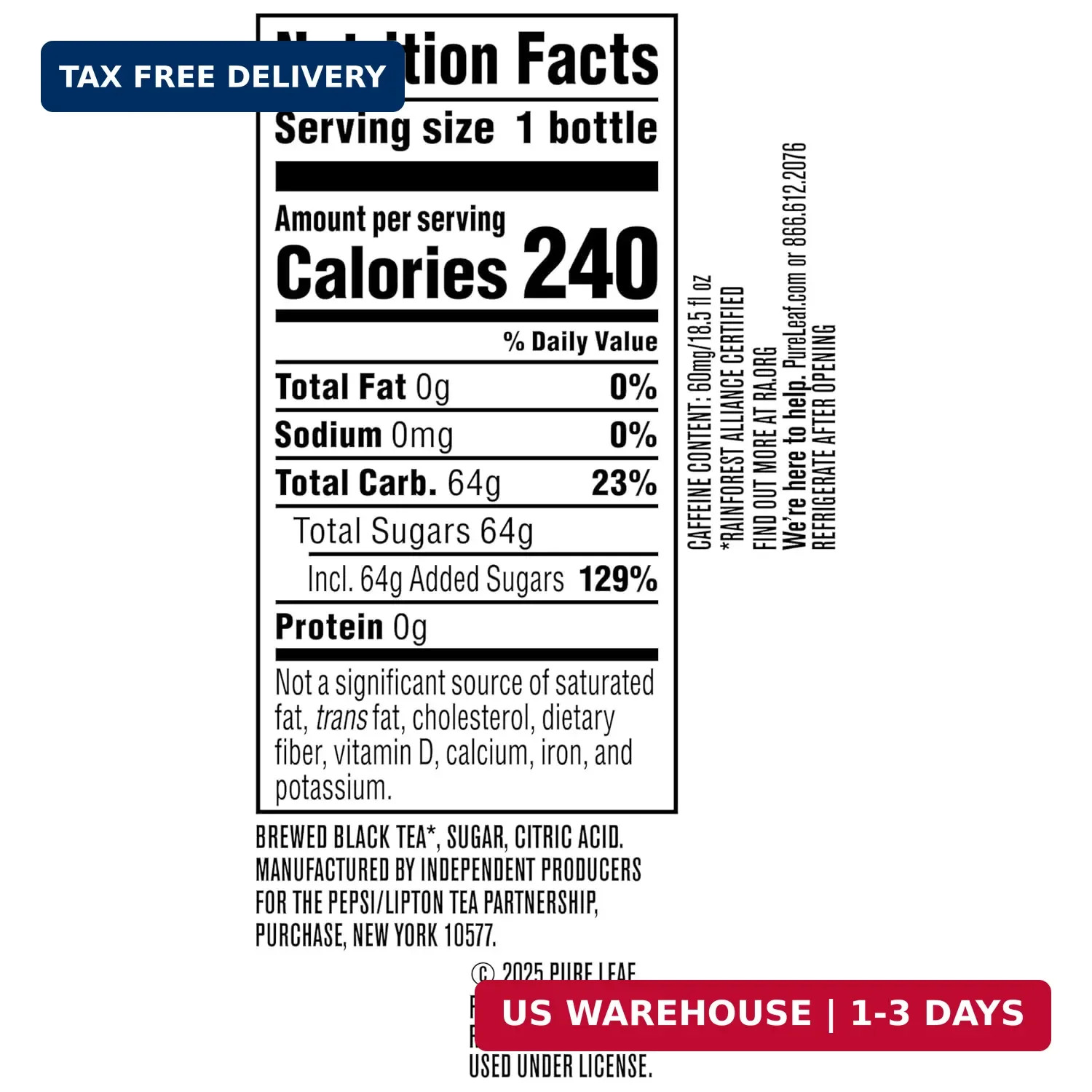 Pure Leaf Iced Tea, Extra Sweet, Real Brewed Tea, 18.5 Fl Oz Bottles (Pack Of 12