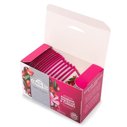 Ahmad Tea Rosehip Hibiscus Cherry Infusion Herbal Tea 20 Count Caffeine Free