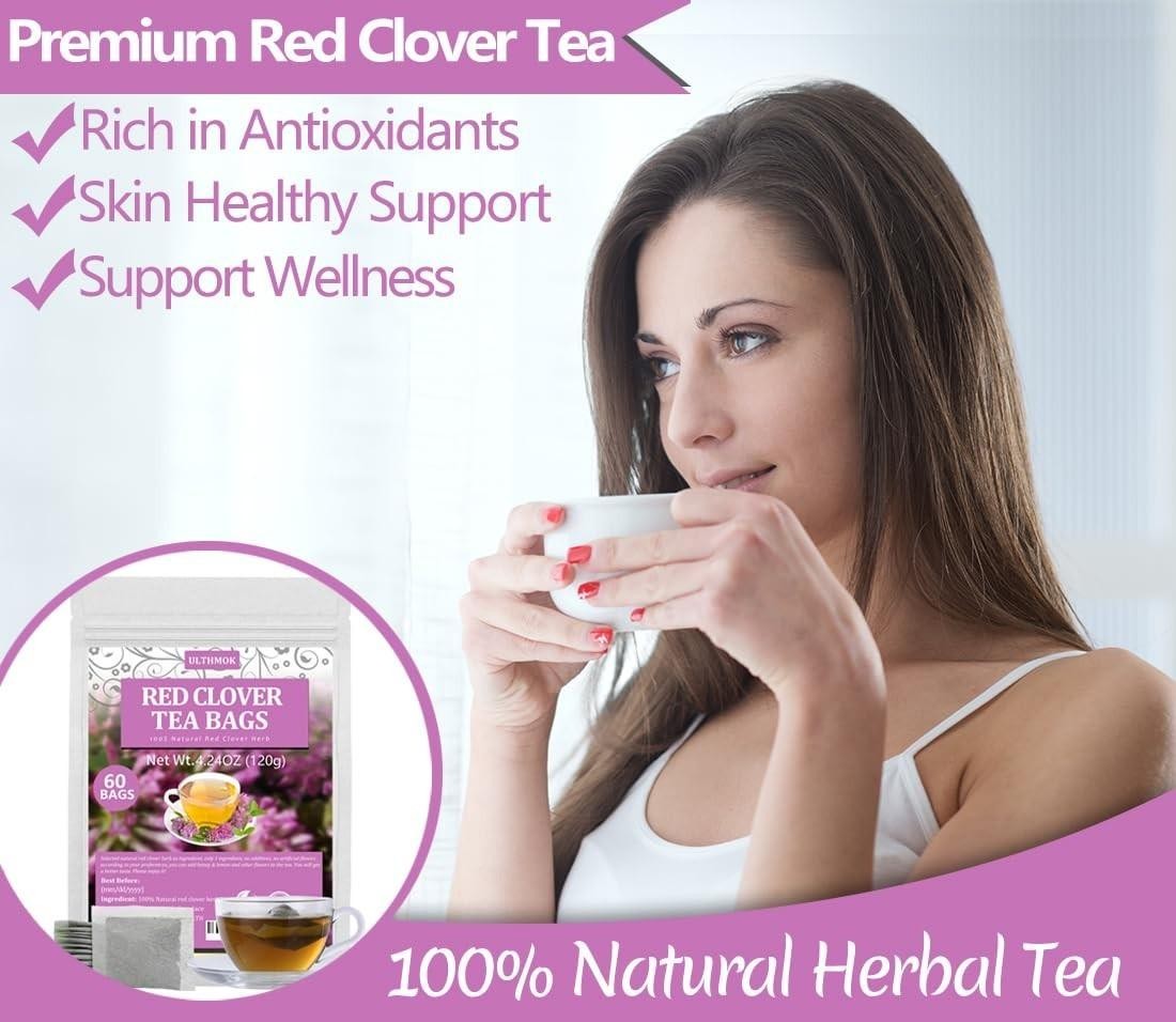 60 Premium Red Clover Tea Bags, Made with 100% Natural Red Clover Flowers & Herb
