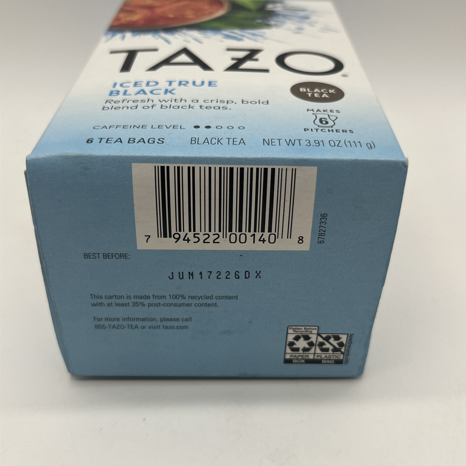 Tazo Iced True Black 6 Tea Bags Discontinued Makes Pitchers BB 6/17/22 Unilever