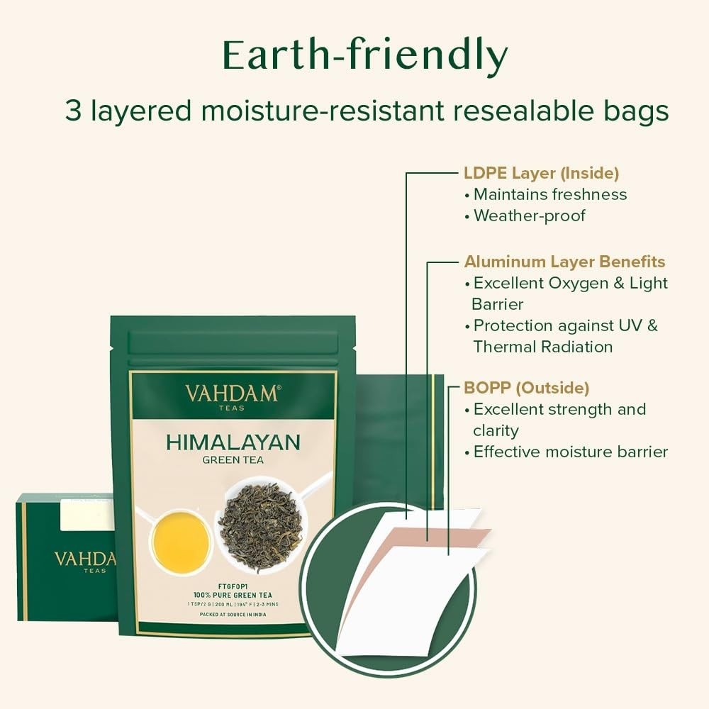 Organic Himalayan Green Loose Leaf Tea | 50+ Cups | 3.53 Oz Quality