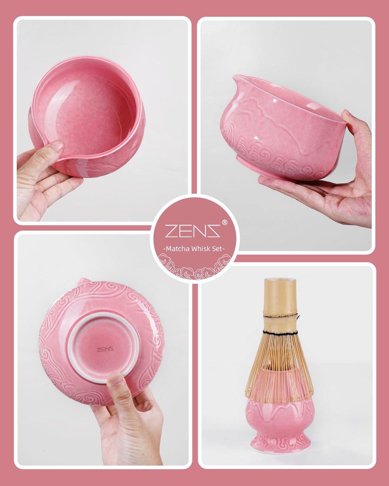 Matcha Whisk Set, 6pcs Matcha Set Pink Includes 15oz Ceramic Bowl and Whisk (…