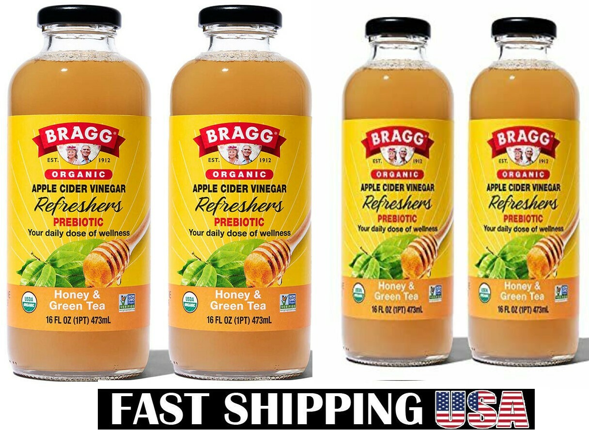 Bragg Organic Apple Cider Vinegar Beverage, Honey & Green Tea – 16oz, 4 Pack