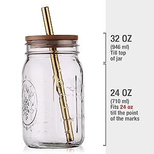 Reusable Boba Bubble Tea & Smoothie Cups – 2 Glass Wide Mouth 32oz Mason Jars