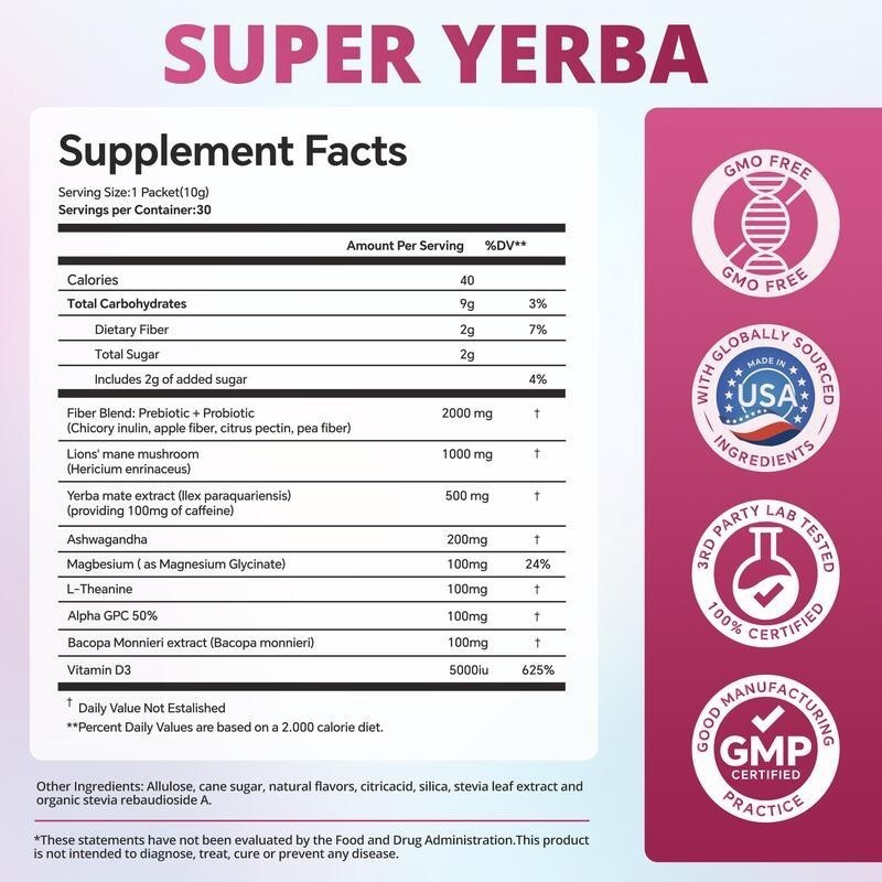 1-3PCS Zooone Super Yerba 30 Packets Raspberry Lemonade – Clean Energy & Detox