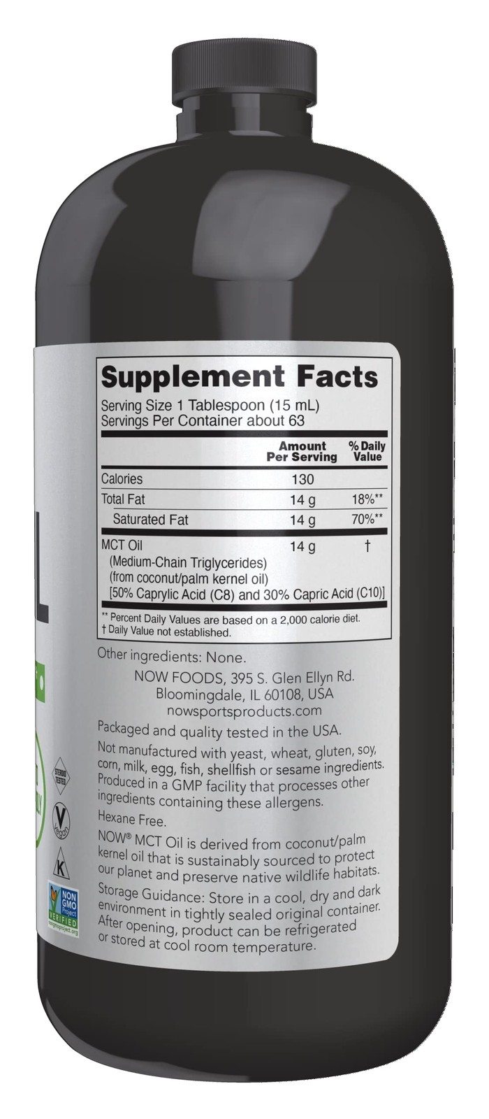 NOW Foods Sports Nutrition, MCT (Medium-chain 32 Fl Oz (Pack of 1), Amber