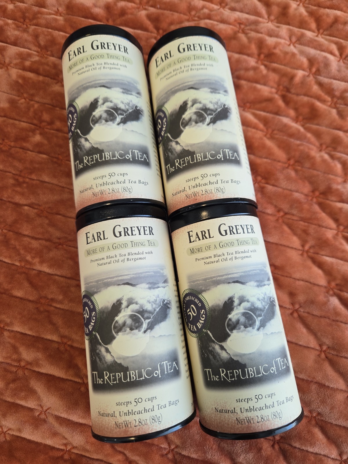 EARL GREYER The Republic of Tea.lot Of 4 BRAND NEW TINS,sealed,great Dates,xlnt.