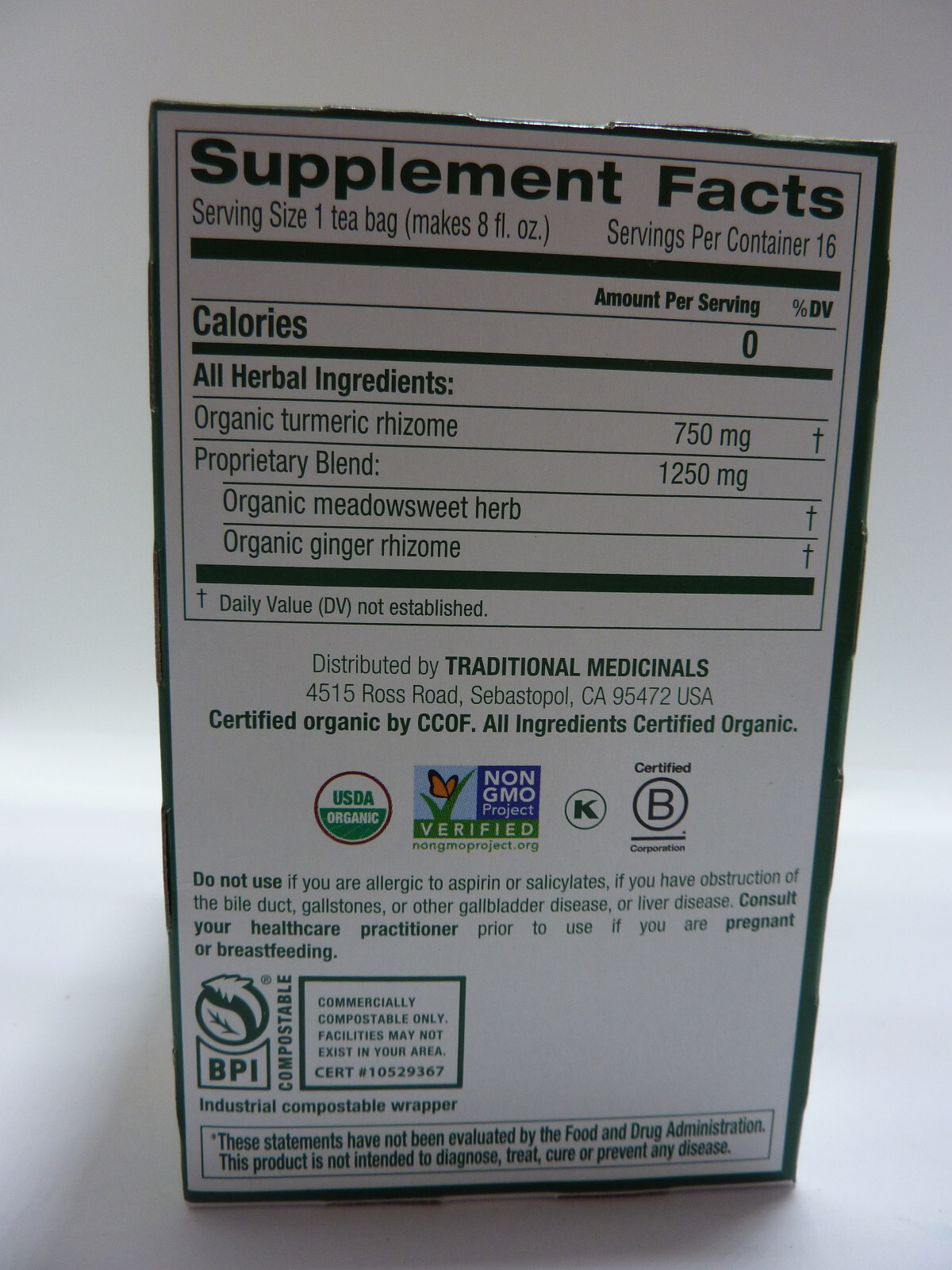 Traditional Medicinals Tea, Organic Turmeric & Ginger 16 Count (Pack of 1)