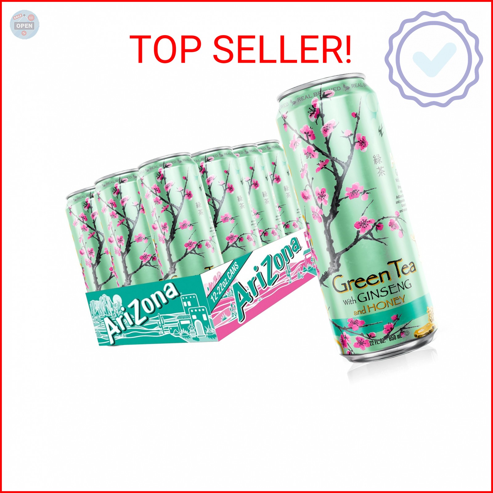 AriZona Green Tea with Ginseng and Honey – Big Can, 22 Fl Oz (Pack of 12)