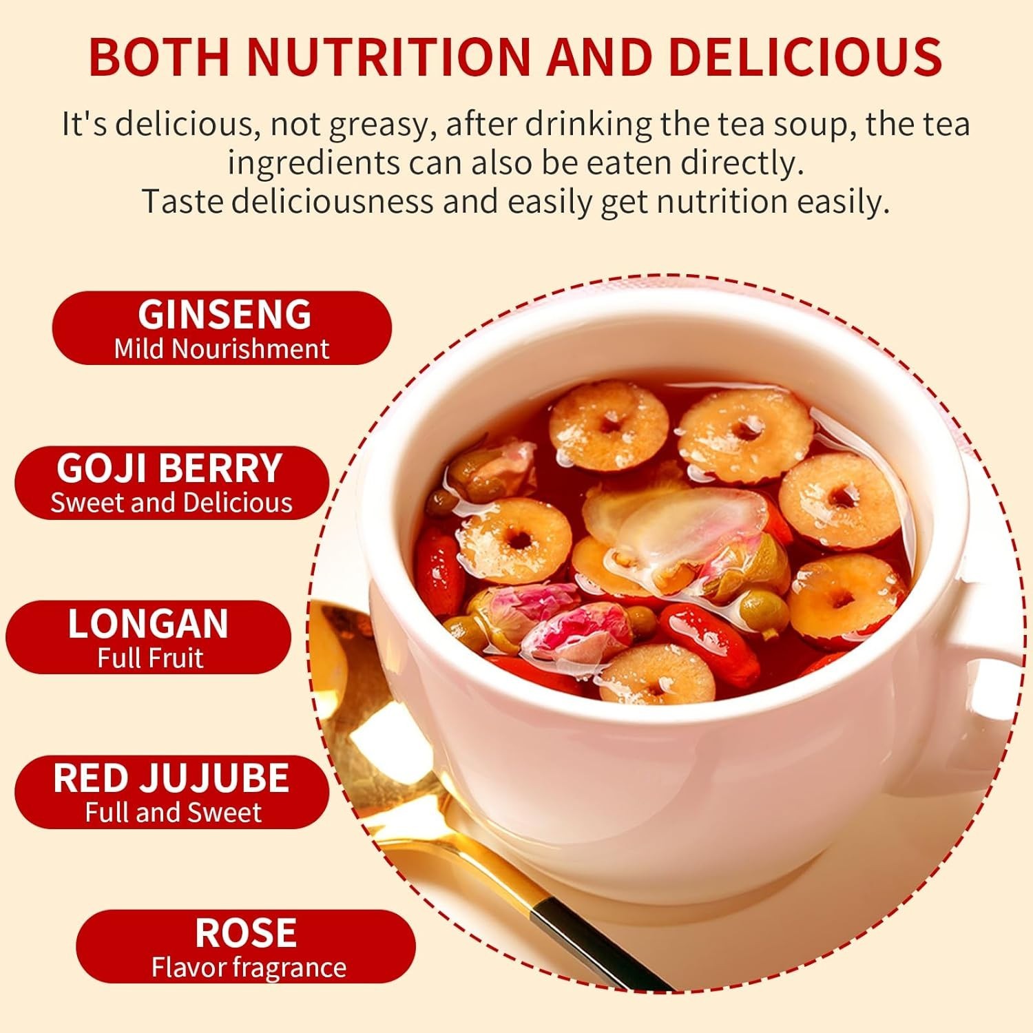 Hee Creek Ginseng Longan Red Date Tea 10.58oz / 20 Count Wolfberry Jujube Ros…