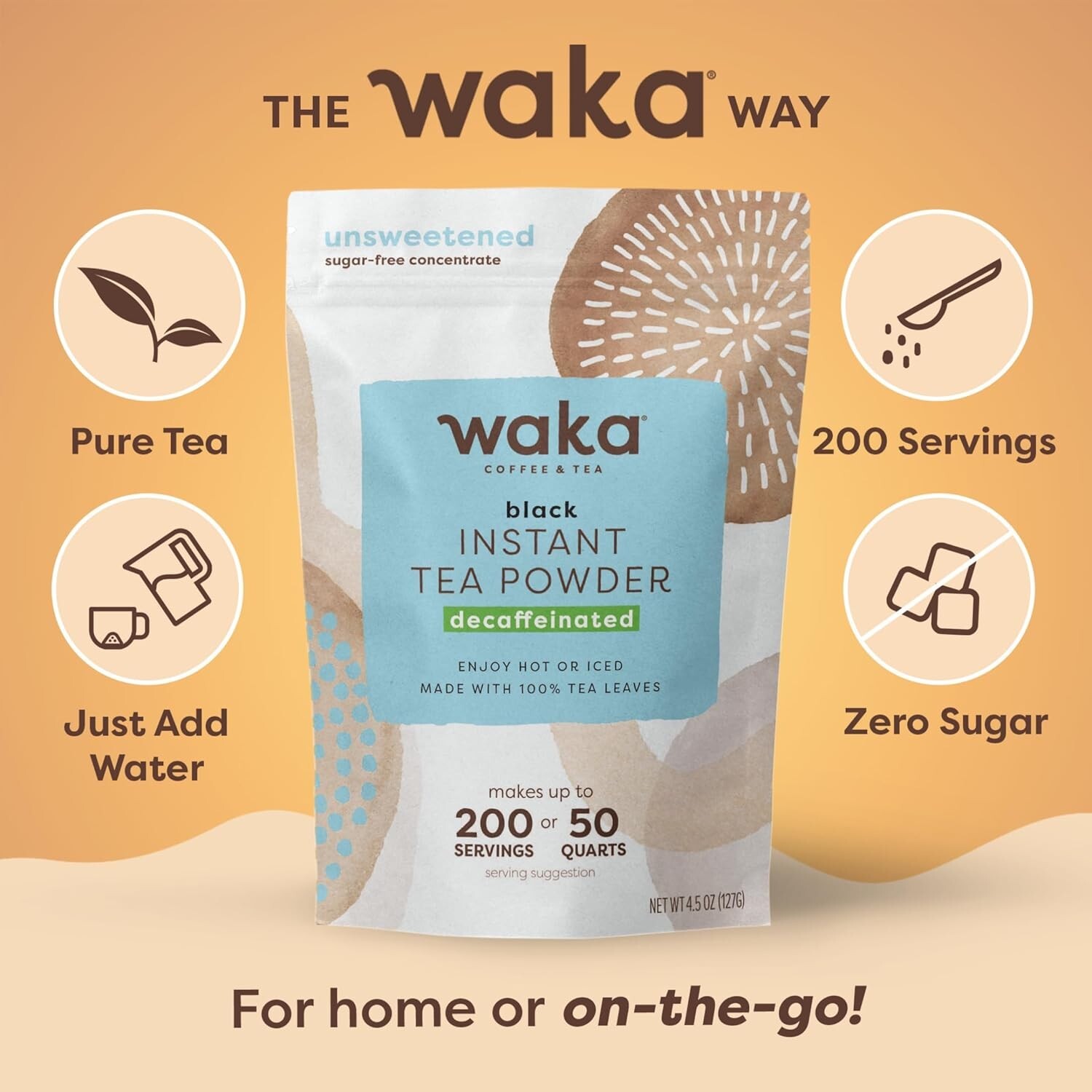 Waka Decaffeinated Instant Black Tea – 4.5oz Powder for 200 Drinks, Pure Tea