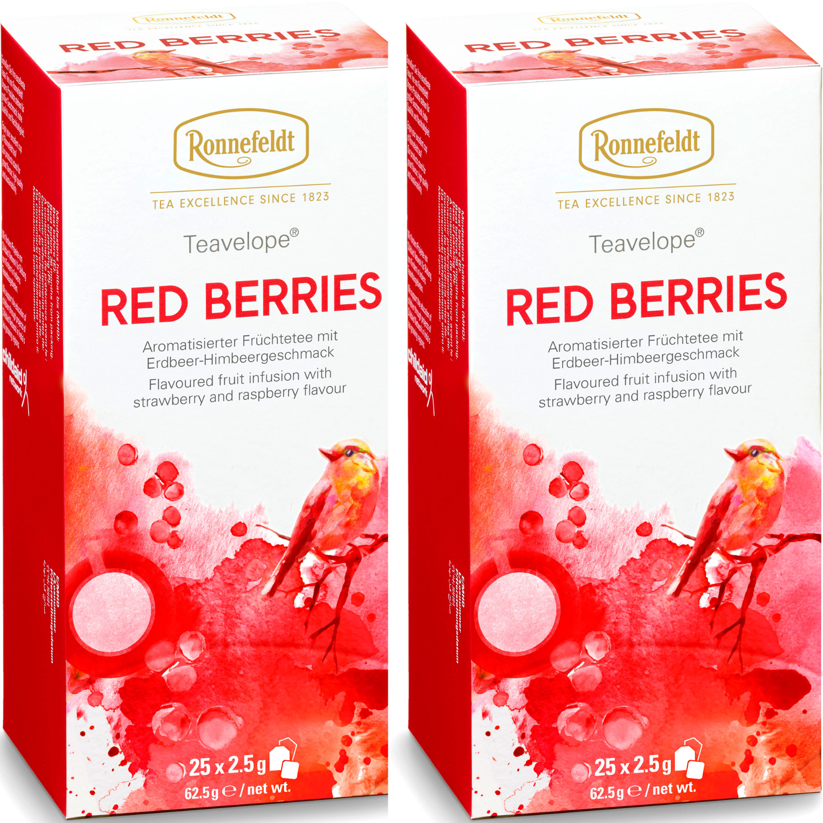 Ronnefeldt Red Berries Fruit German Tea Bags 25 Count 2 Pack Caffeine Free