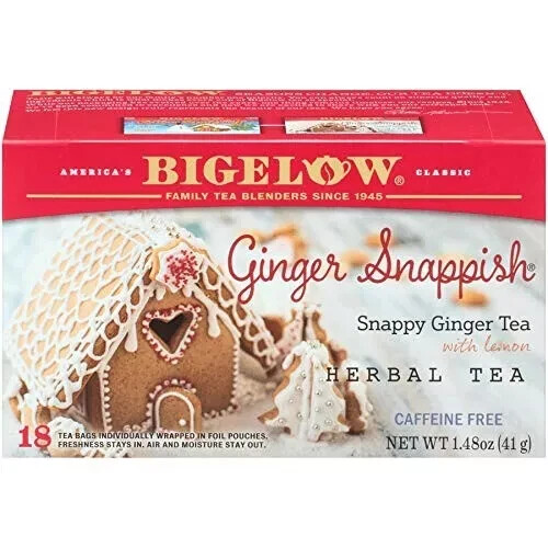 Bigelow GINGER Snappish Herbal Tea, Caffeine Free, 18 Bags, see description