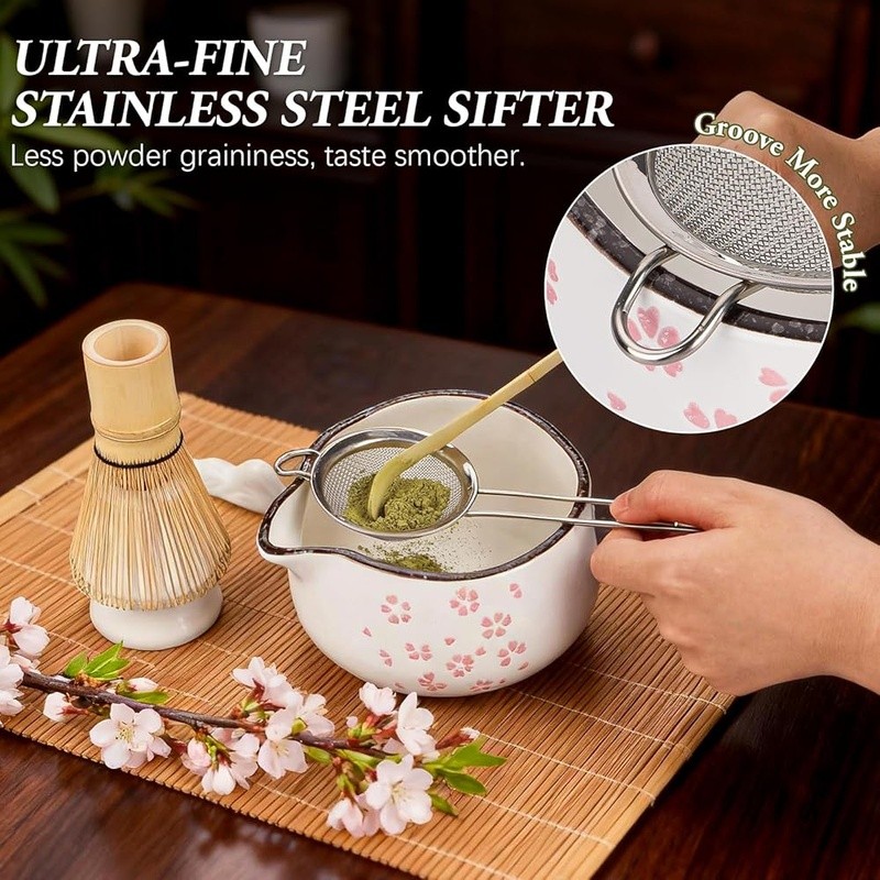 Cherry Blossom Matcha Whisk Set Traditional Tea Kit W/ Accessories Perfect Gift