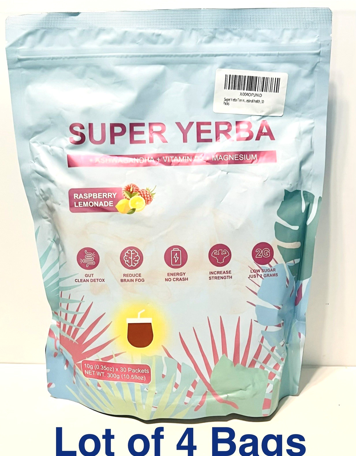 Super Yerba Raspberry Lemonade Tea Drink Mix Packets -30 count– Lot of 4