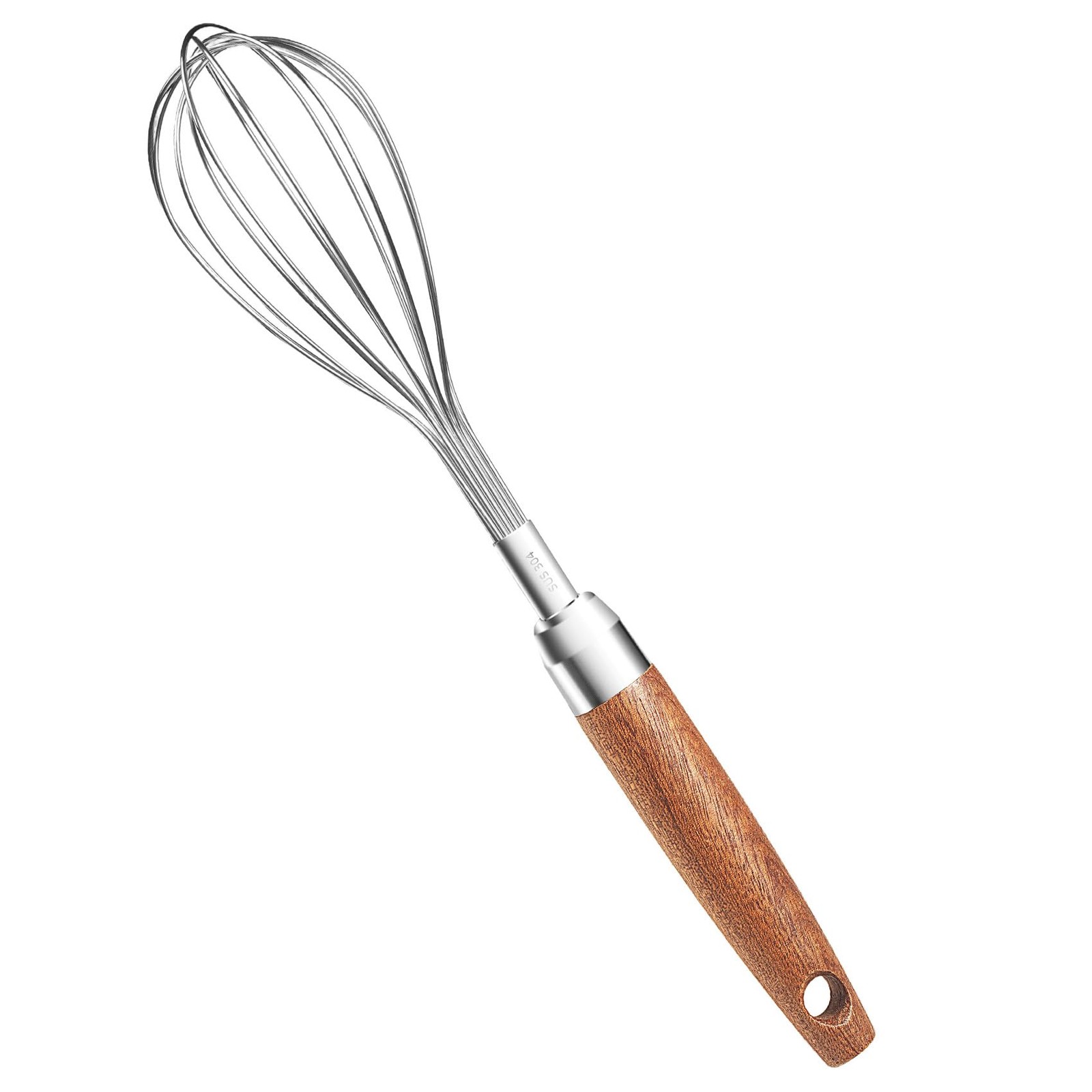 Stainless Steel Wire Whisk, Wooden Handle Kitchen Multi 10″L x 1.8″W, Silver