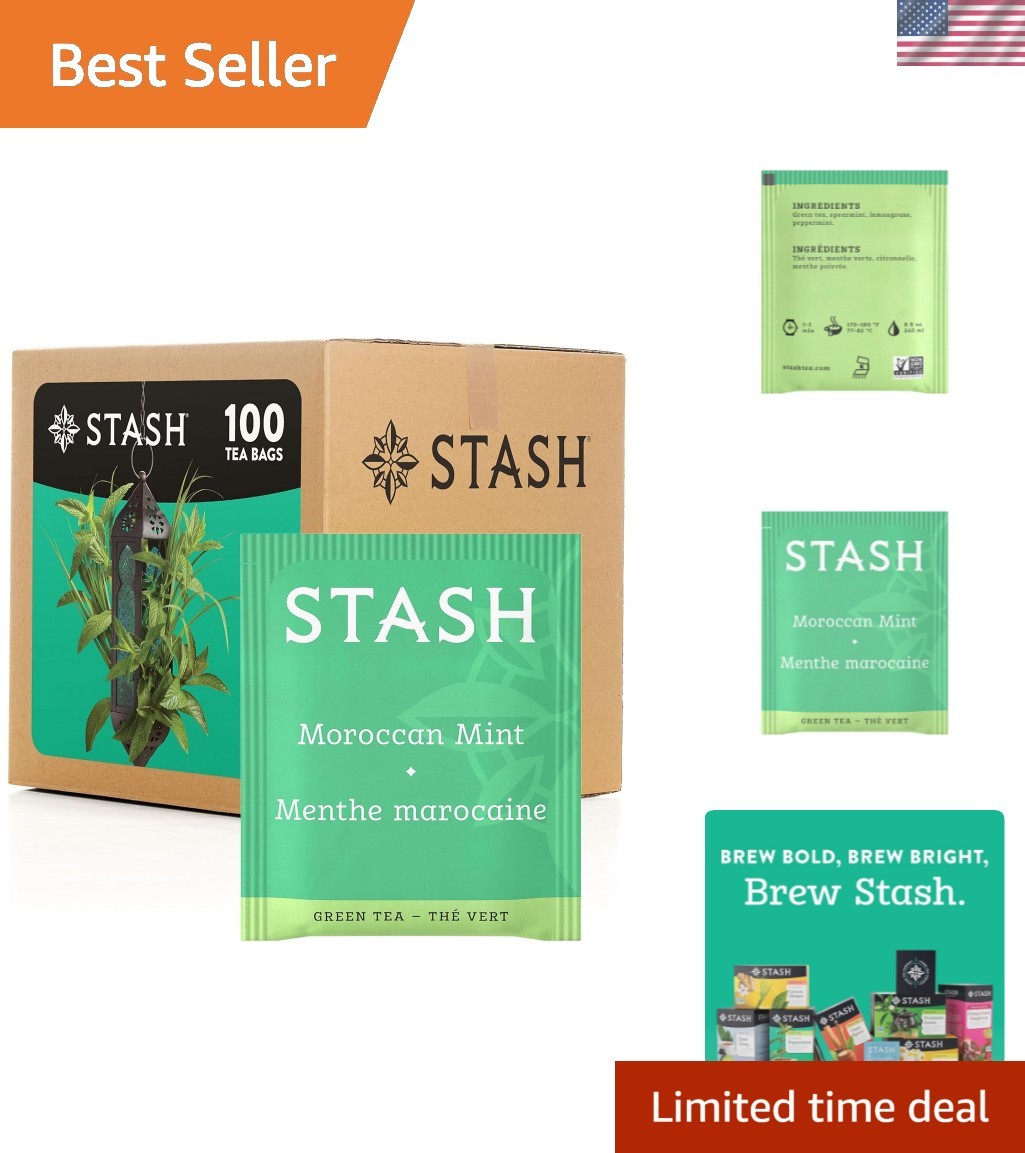 Elevate Your Tea Time: 100 Count Moroccan Mint Green Tea Bags, Kosher & Natural