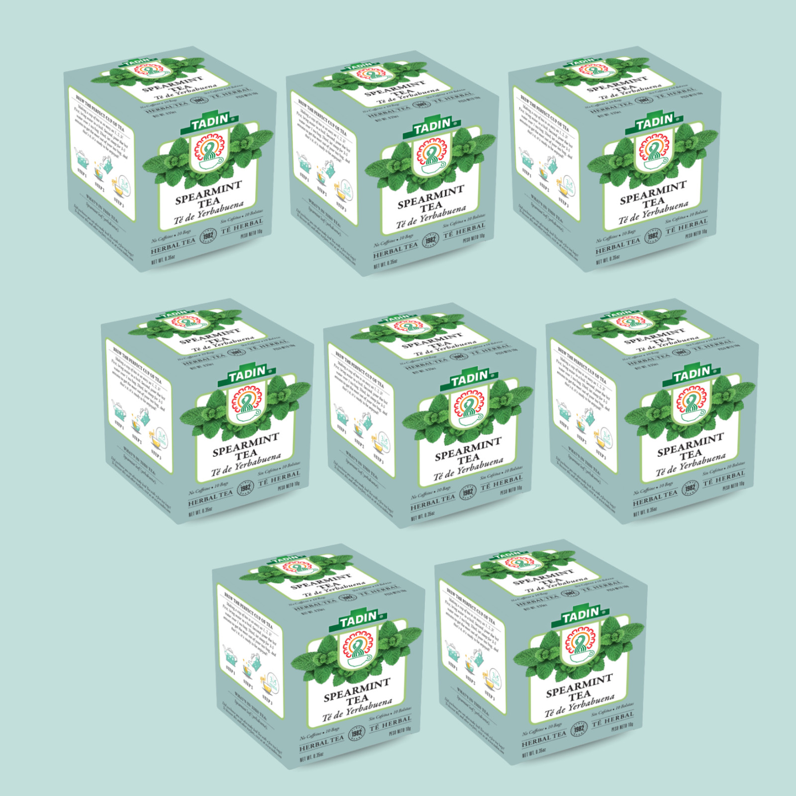 Tadin Spearmint Herbal Tea, 10 Bags 0.35 oz – Cool & Refreshing Flavor (8-Pack)