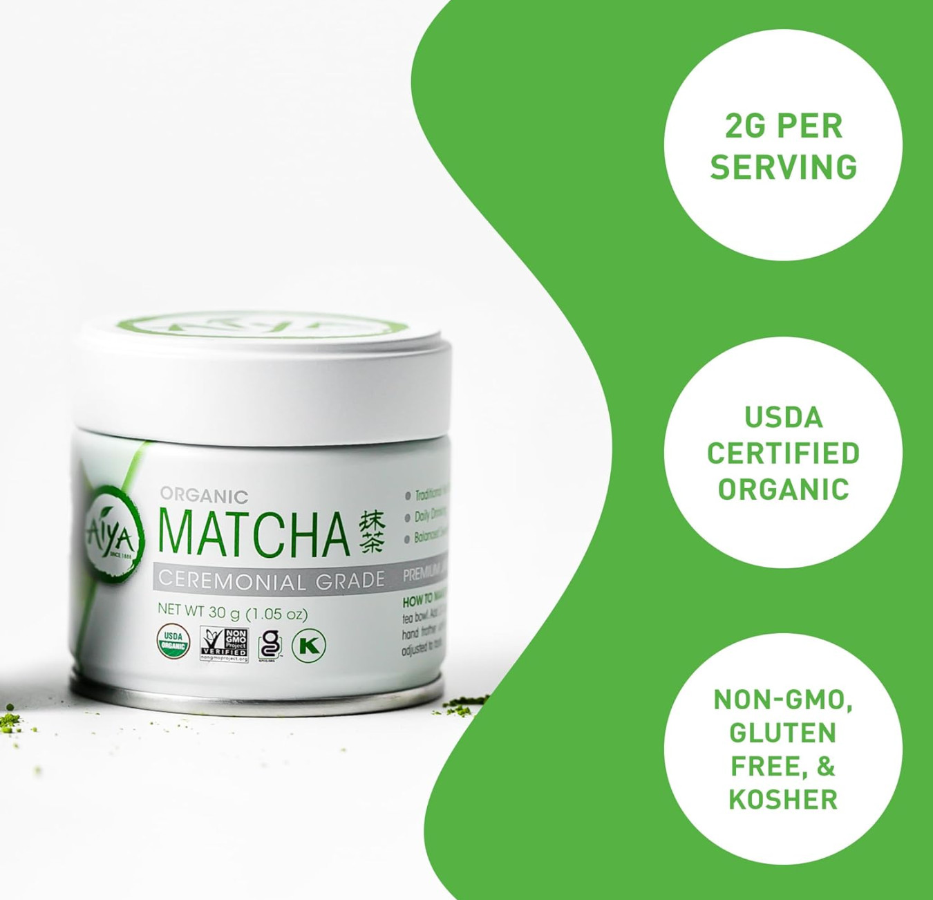 Aiya Japanese ORGANIC Matcha Ceremonial Grade 30g (1.5oz)! Best by 03/26