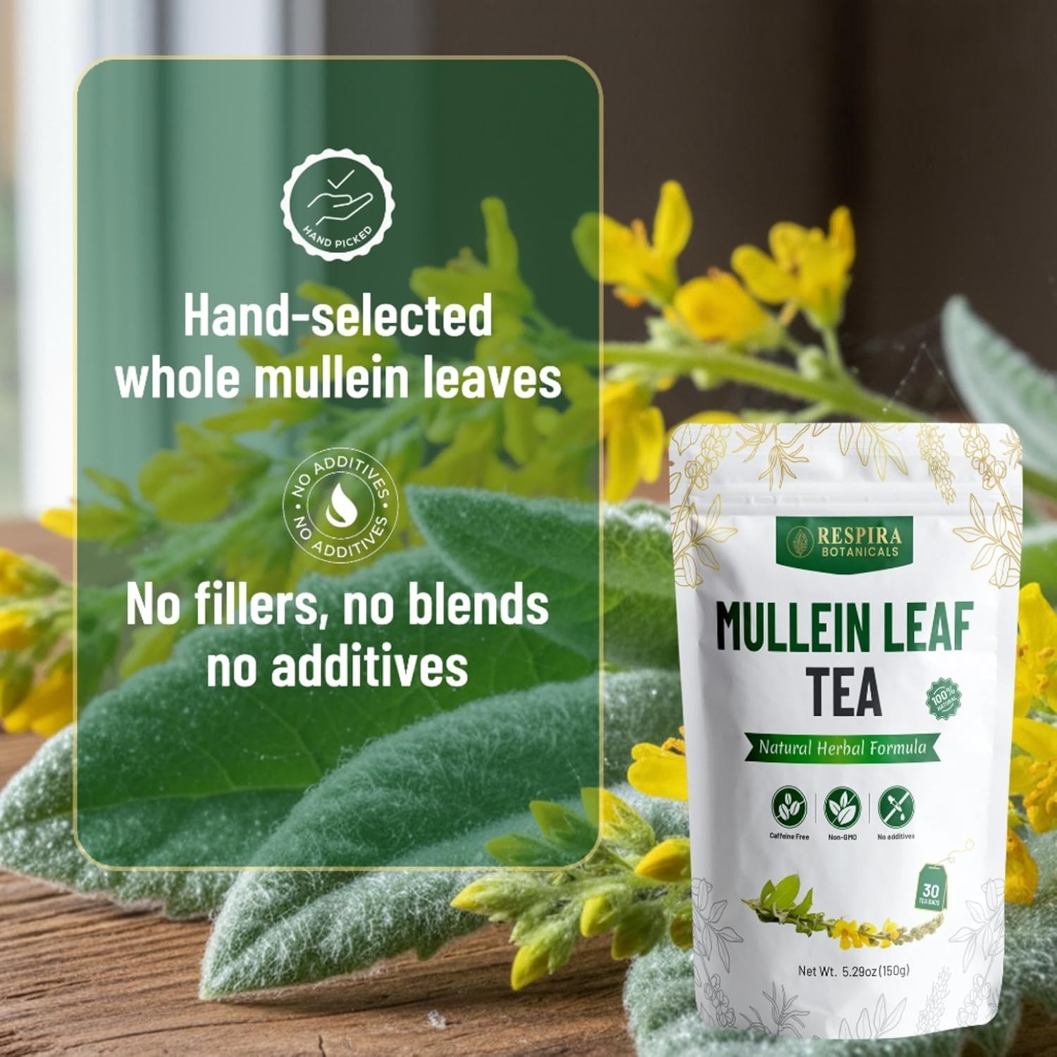 Respira Botanicals – Mullein Leaf Tea Bags for Lungs Cleanse and Respiratory Sup