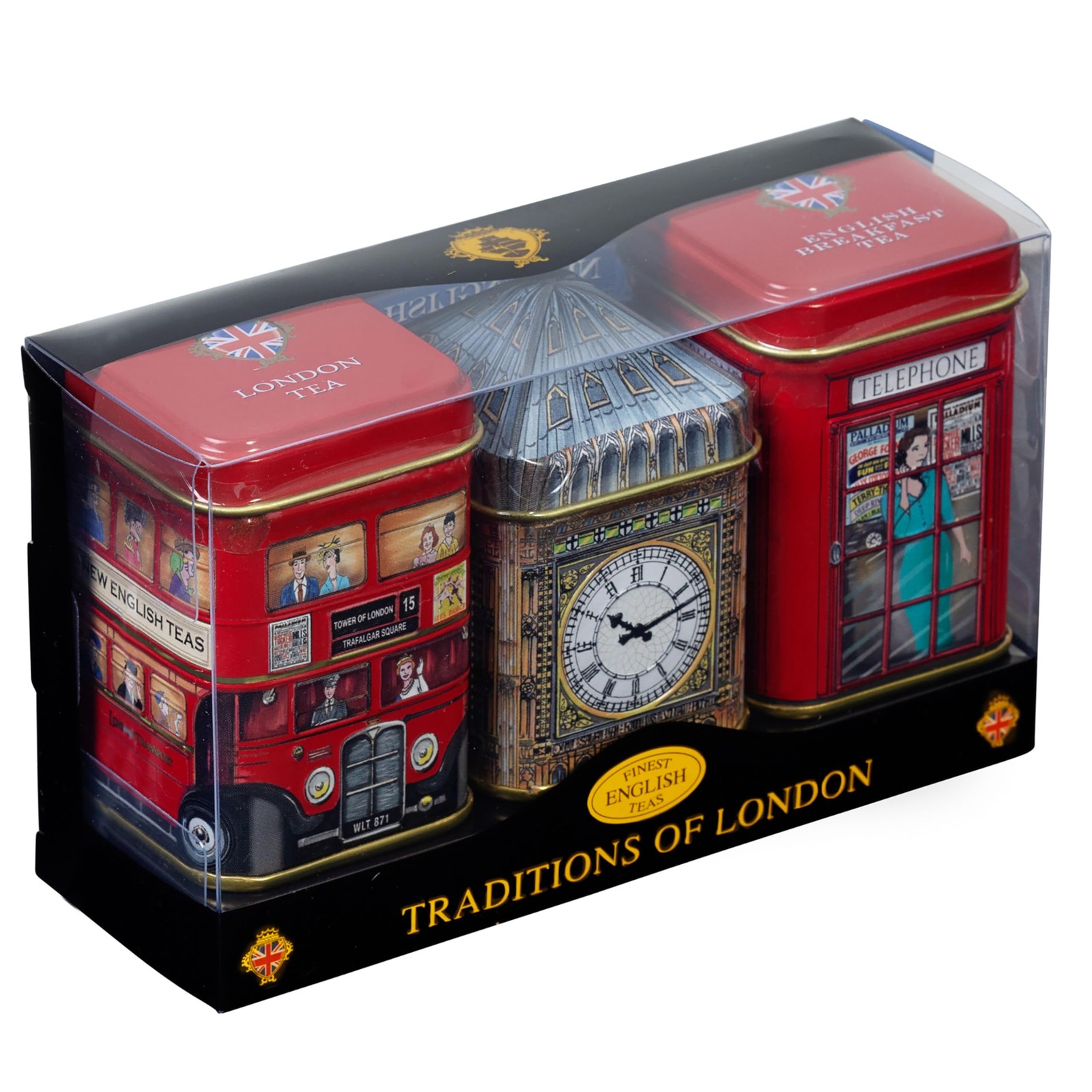 London Icons 3x Mini Tea Tins with Fine English Loose Tea (Big Ben, Red Londo…