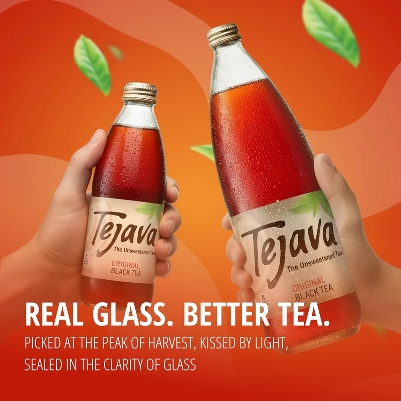 Tejava Black Iced Tea, Original Unsweetened, 12 Pack, 1L Glass Bottles, No Sugar
