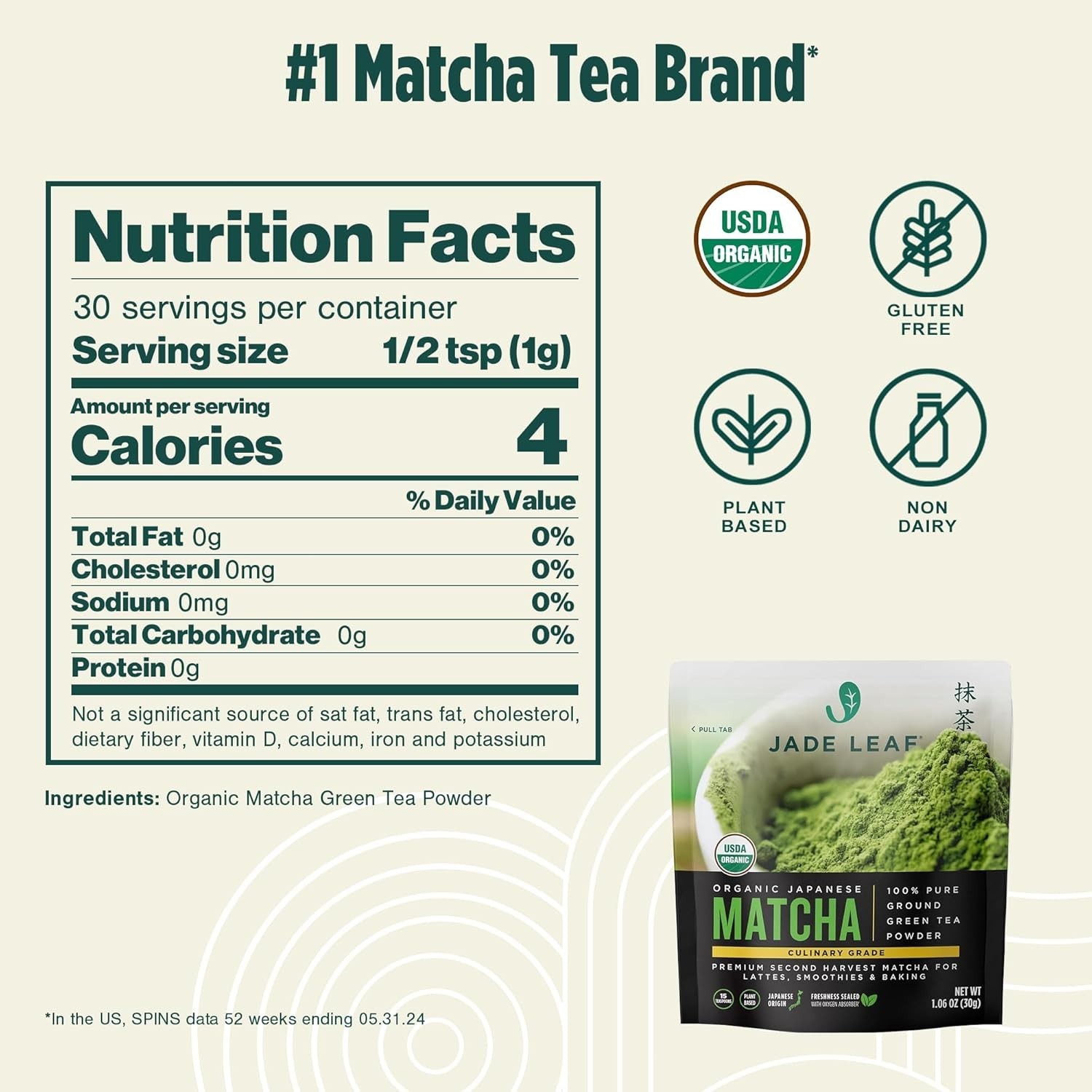 Jade Leaf Matcha Green Tea Powder 1.06 oz Culinary Grade Organic