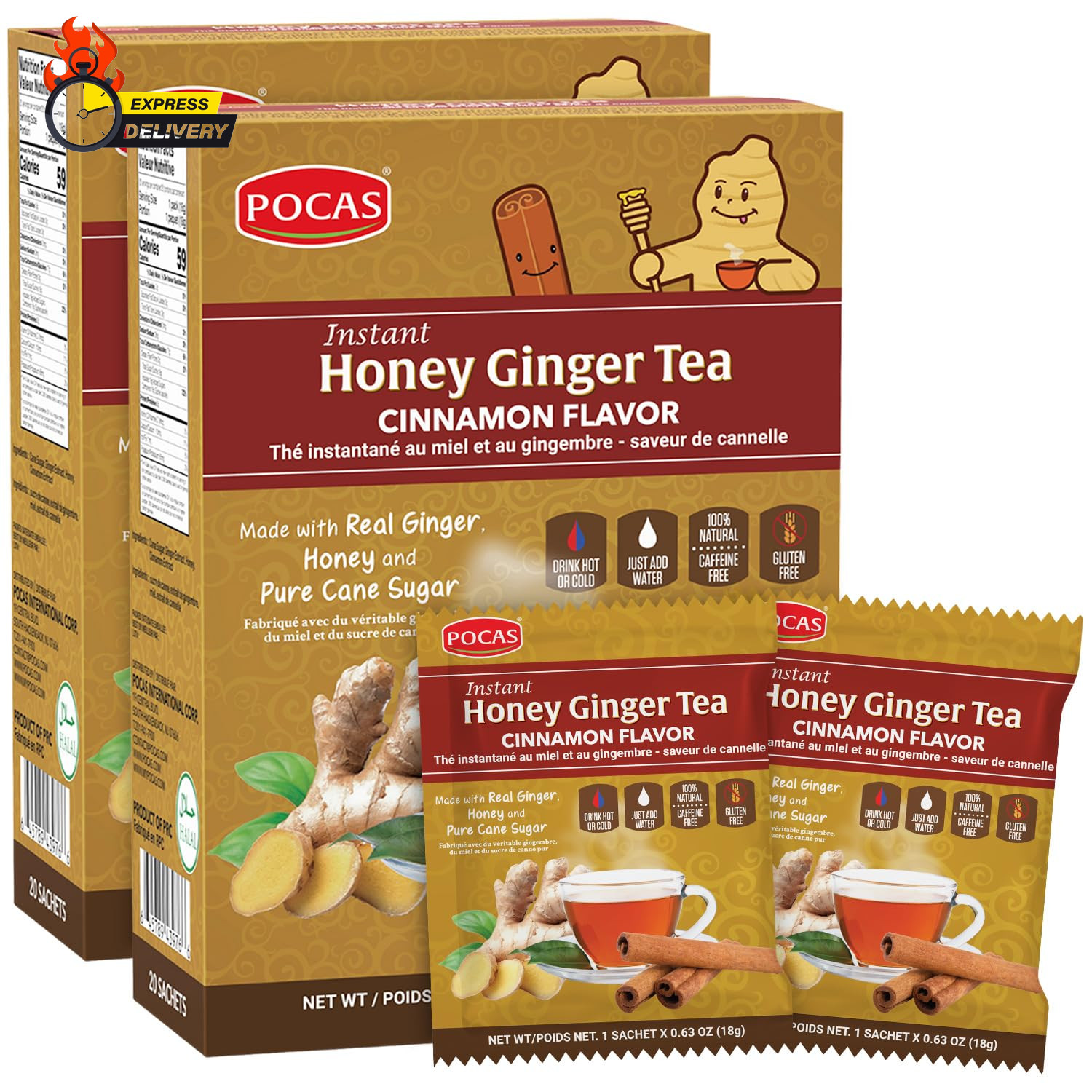 Honey Ginger Tea, Cinnamon, 18 Grams, 20 Bags (Pack of 2)